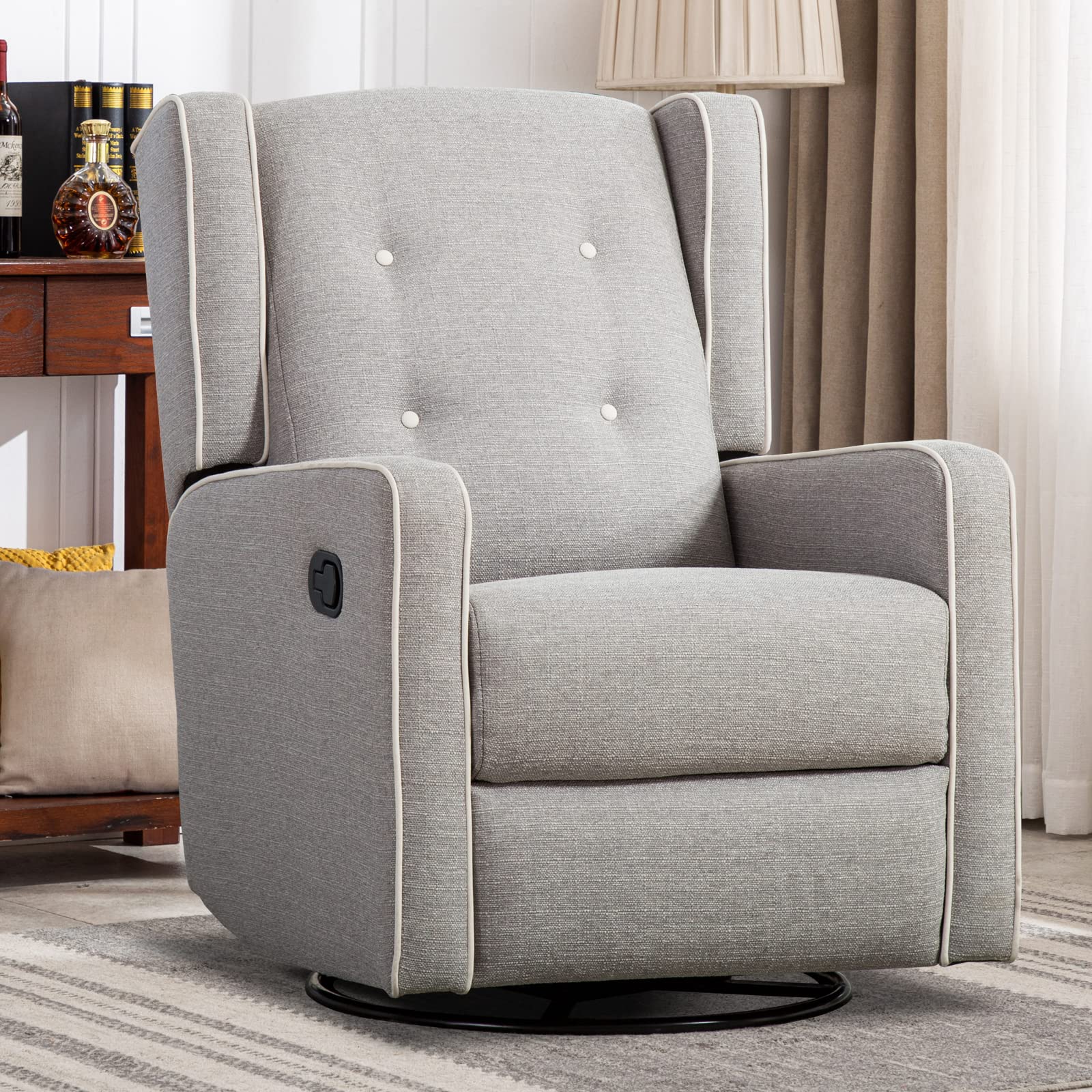 CANMOV Swivel Rocker Recliner Chair - Manual Nursery Glider Rocking Chair with Reclining Function, Soft Gray Upholstery | Perfect for Baby Nurseries, Living Rooms & Breastfeeding Comfort