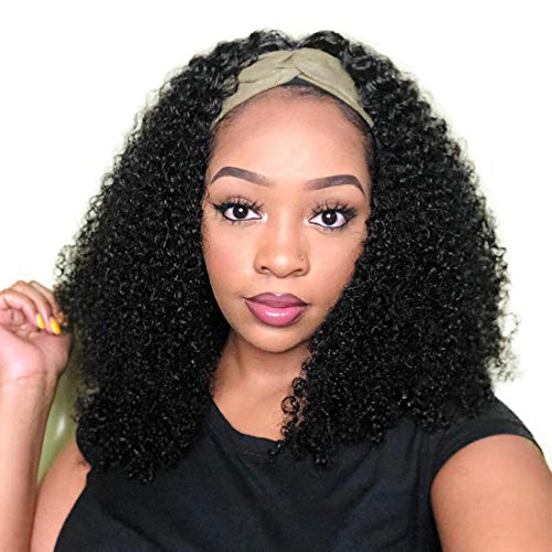 Headband Wig for Black Women - 100% Human Hair Curly Weave Wig | Afro Kinky Curly Natural Black Wig (24