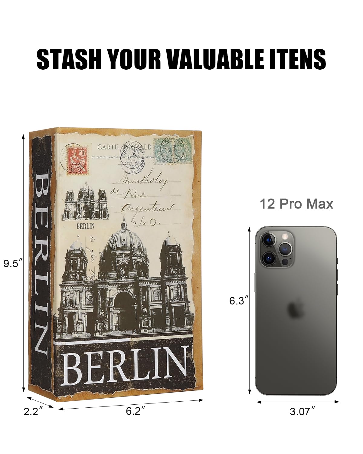 Lovndi Diversion Book Safe with Key Lock - Hidden Secret Storage Box for Money, Jewelry & Valuables - 9.5 x 6.2 x 2.2 inches Home Office Security Safe - Perfect for Bedroom, Bookshelf or Travel Use (Berlin Style)