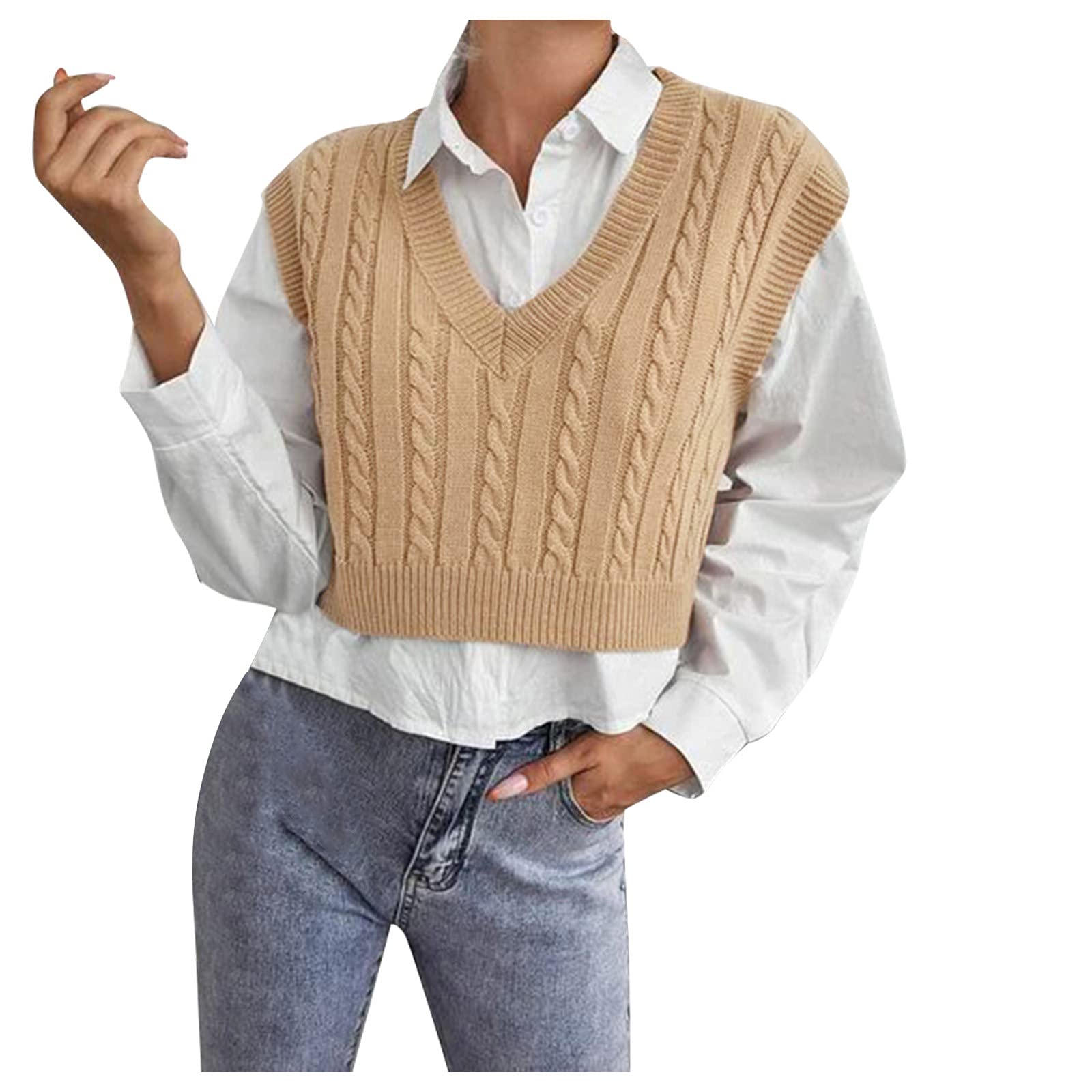 Women's Fashion Retro Geometric V-Neck Sleeveless Pullover Knitted Sweater Vest - Plaid Knitwear for Women | Perfect for Layering, Office Wear & Casual Outfits