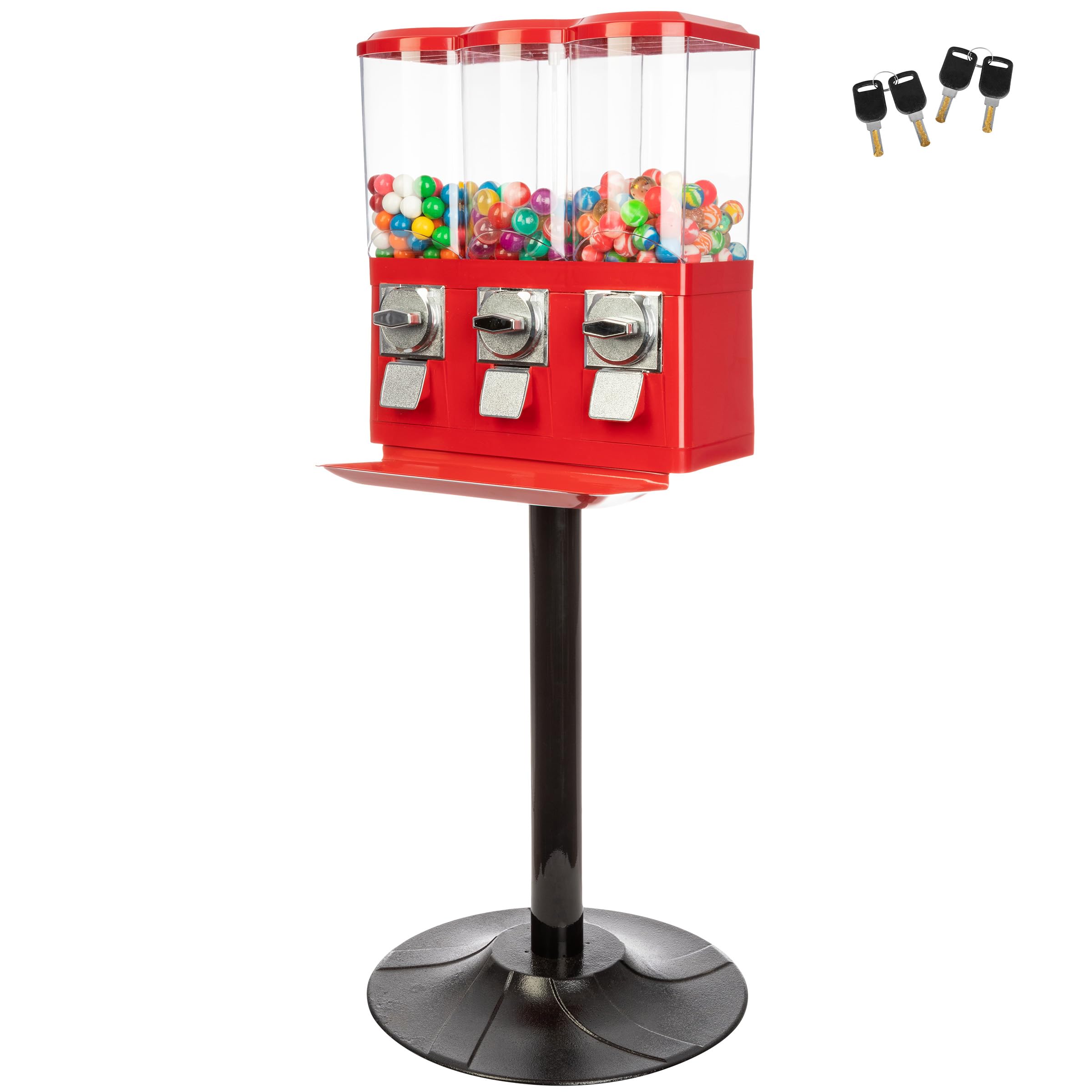 Great Northern Popcorn Triple Candy Vending Machine - Commercial Gumball, Capsule & Candy Dispenser for Business (Red) - Perfect for Retail Stores, Arcades & Party Events