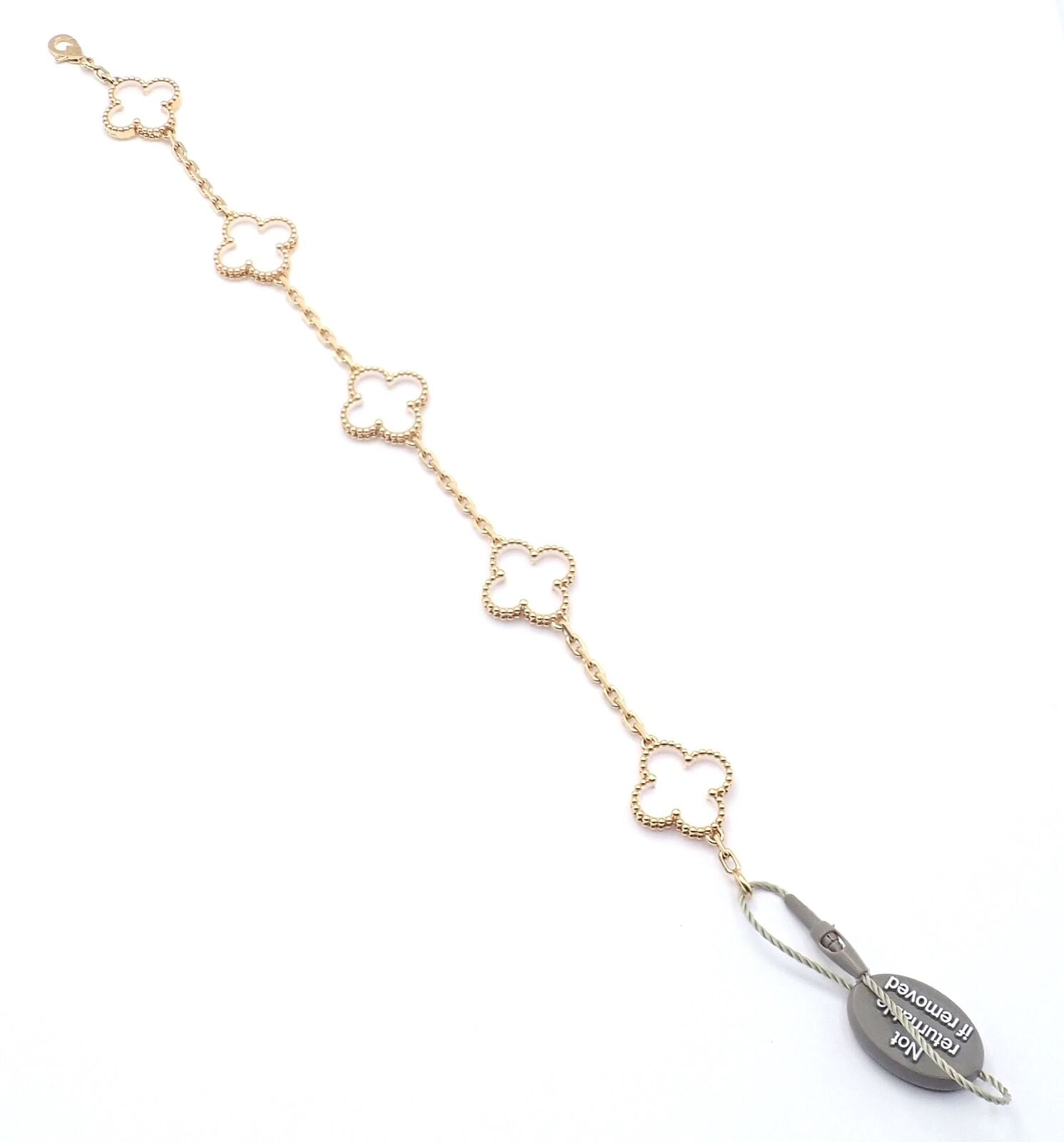 Van Cleef & Arpels 18k Yellow Gold 5 Motif Alhambra Rock Crystal Bracelet with Certificate - Luxury Jewelry for Women, Perfect for Weddings, Parties & Special Occasions