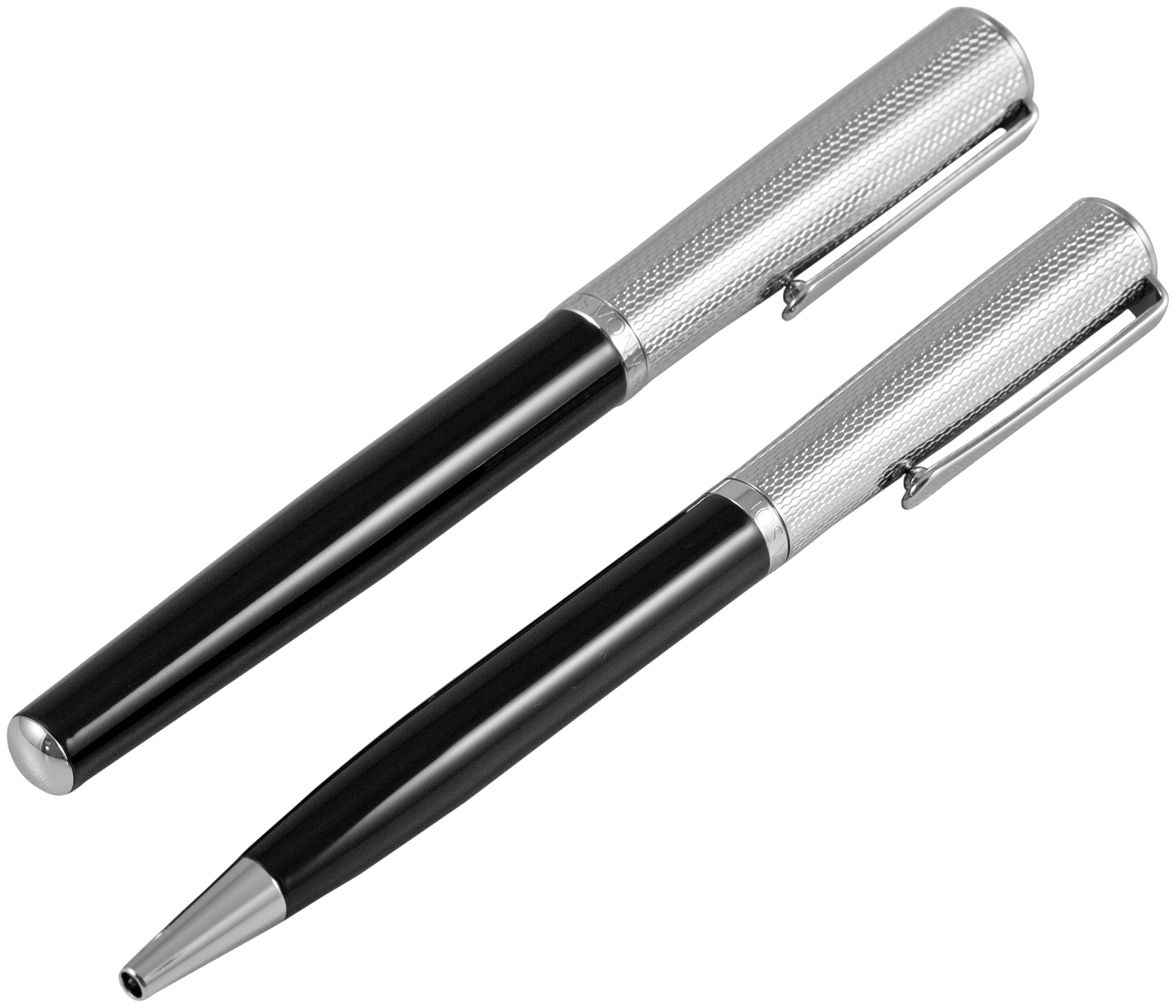 United Color Systems WR04 Jos Von Arx Ballpoint Pen - Classic Diamond Cut Design in Black/Silver - Premium Writing Instrument for Office, Business & Gift Giving