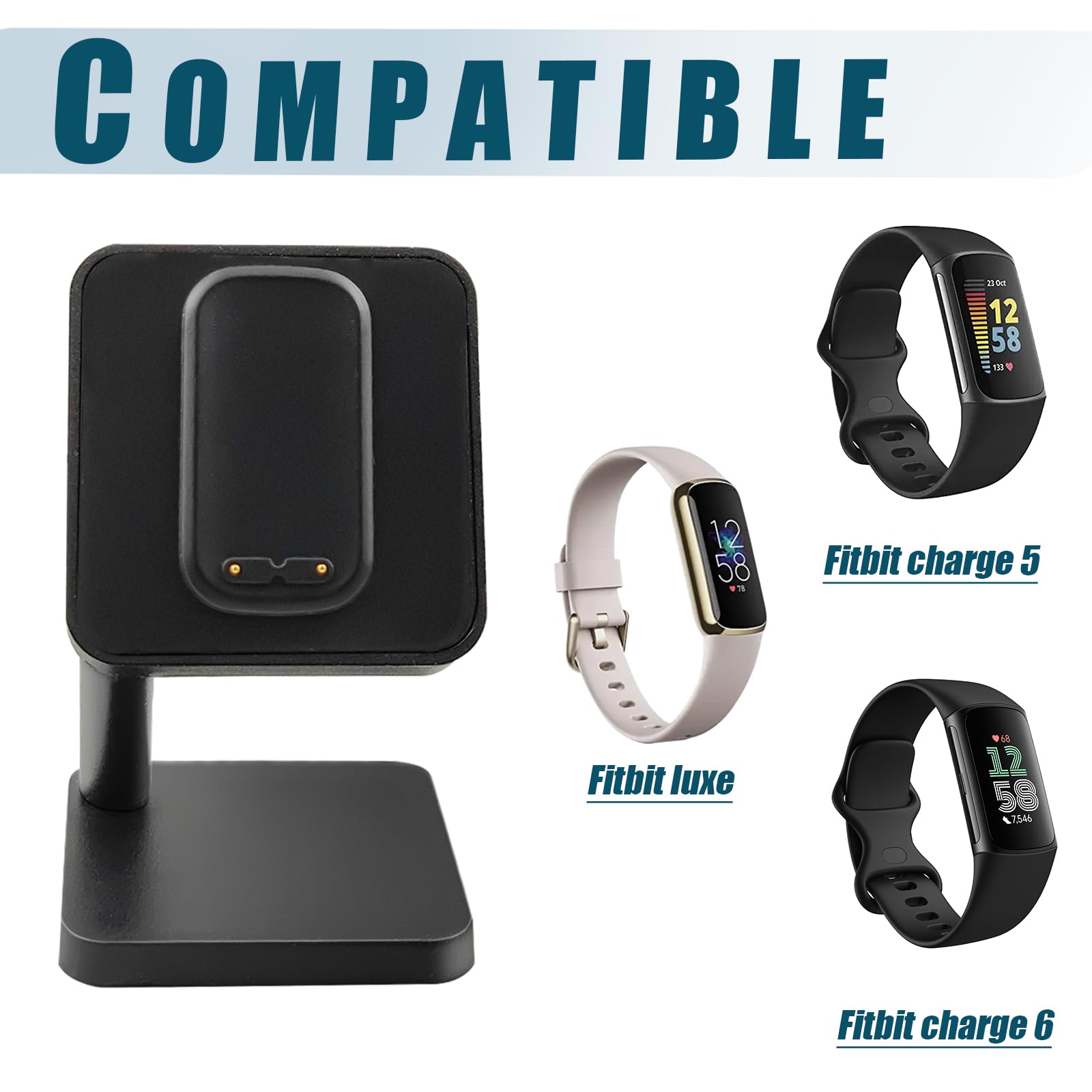 Fitbit Luxe/Charge 5/Charge 6 Charging Dock - 3.3ft Cable Charging Stand with Adjustable Viewing Angle | Perfect for Nightstand, Office Desk & Travel Charging Station