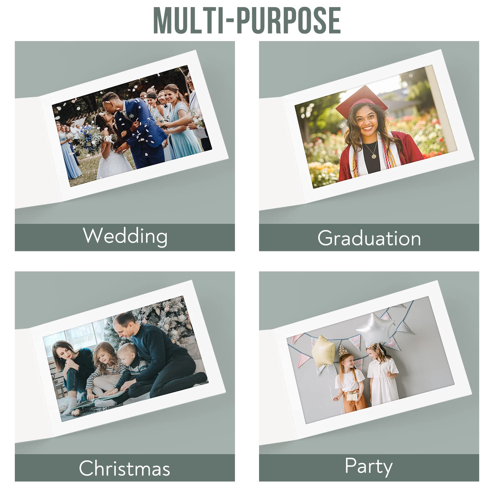 Golden State Art 25-Pack 4x6 or 6x4 Photo Folders - White Cardboard Picture Frame & Paper Frame Cards for Greetings, Invitations - Perfect for Graduation, Christmas, Wedding & Special Events - Display Memories in Style