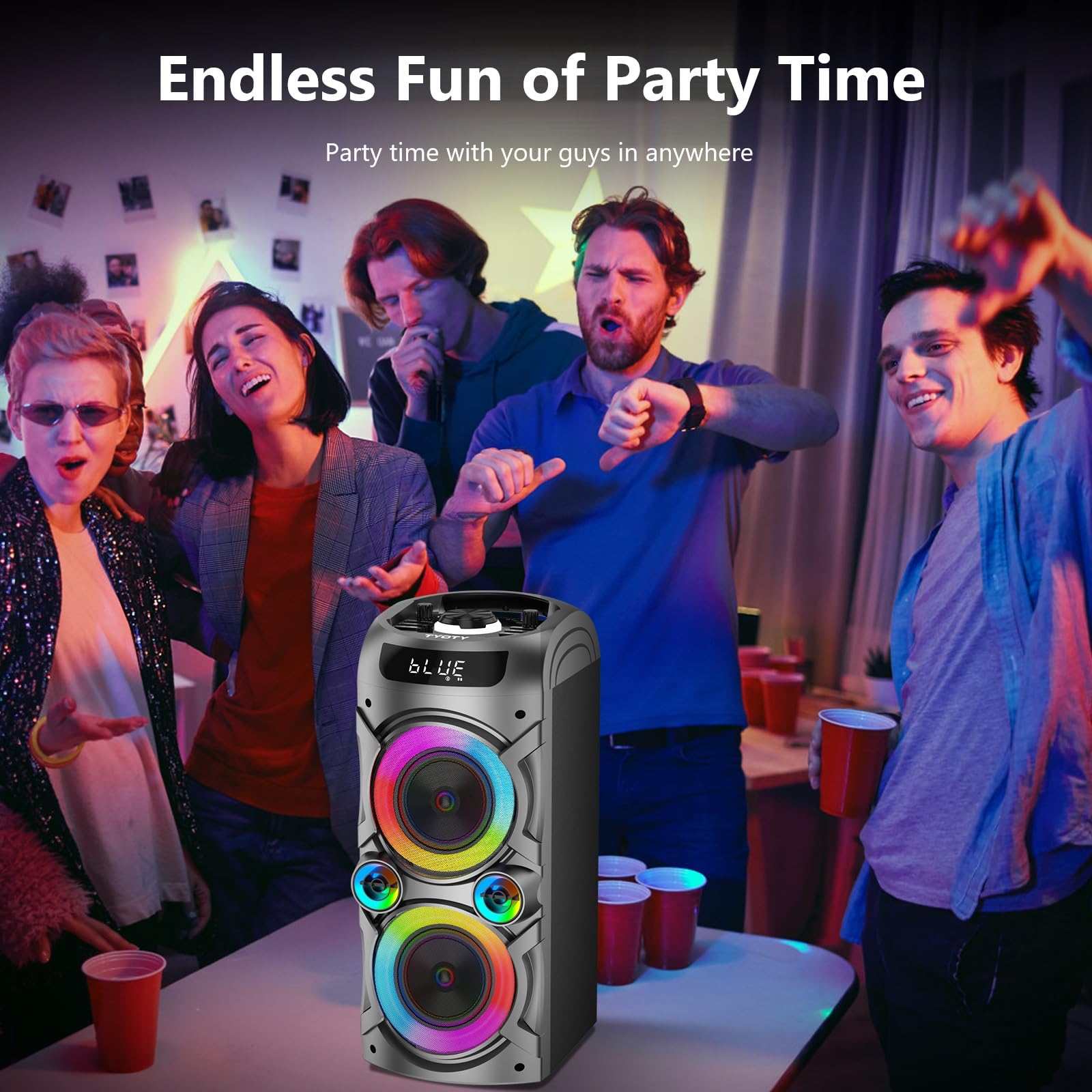 100W Portable Bluetooth Speaker - Powerful Wireless Boombox with TWS Pairing, Loud Stereo Sound & Deep Bass, Large Party Speaker with Subwoofer & LED Lights for Outdoor, Home, Camping, Beach, Pool Parties & Backyard Gatherings