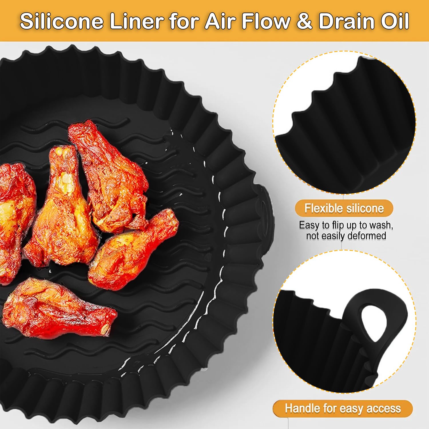 **Non-Stick Air Fryer Silicone Liners 7.8 Inch (2-Pack) – Fits 3-6QT Air Fryers, Compatible with Ninja AF101/AF161/AF150, Gourmia, COSORI & More – Thickened, Weighted & Sturdy – 100% Food Safe – Black & Cyan – Perfect for Healthy Cooking, Baking & Frying**
