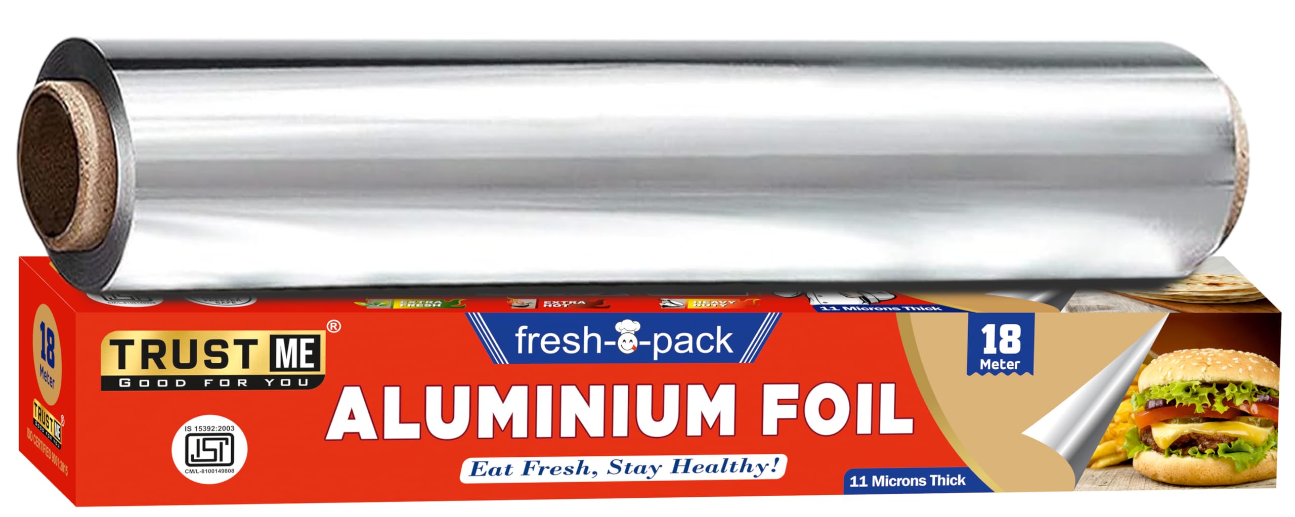 Premium Food Grade Aluminum Foil Roll - 18 Meters, 11 Micron Thickness for Fresh & Hygienic Food Storage | Keeps Food Warm, Extends Freshness | Ideal for Cooking, Baking, Grilling, Meal Prep & Leftovers | Heavy Duty Kitchen & BBQ Essential (Red, Pack of 2)