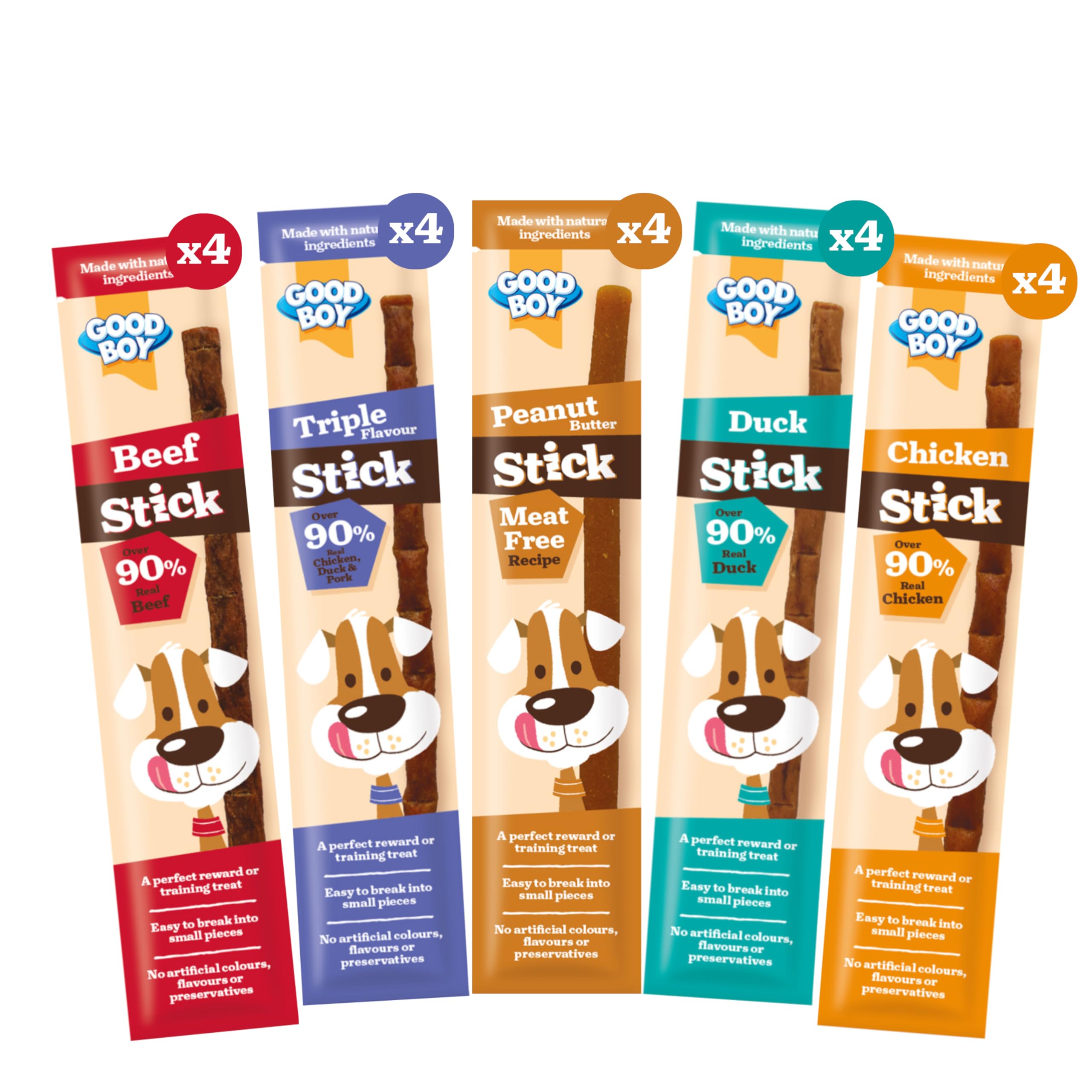 Good Boy Meaty Sticks Variety Pack - Natural Dog Treats for Training, Rewards & Chewing - Bulk Box of 20 x 15g - Perfect for Puppies & Adult Dogs at Home or Outdoor Adventures