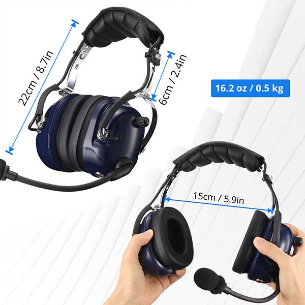 Radioddity AH200 Aviation Headset with 24dB Noise Reduction, Adjustable Headband & 360° Rotating Mic - Perfect for Pilots, Flight Training & Air Traffic Control