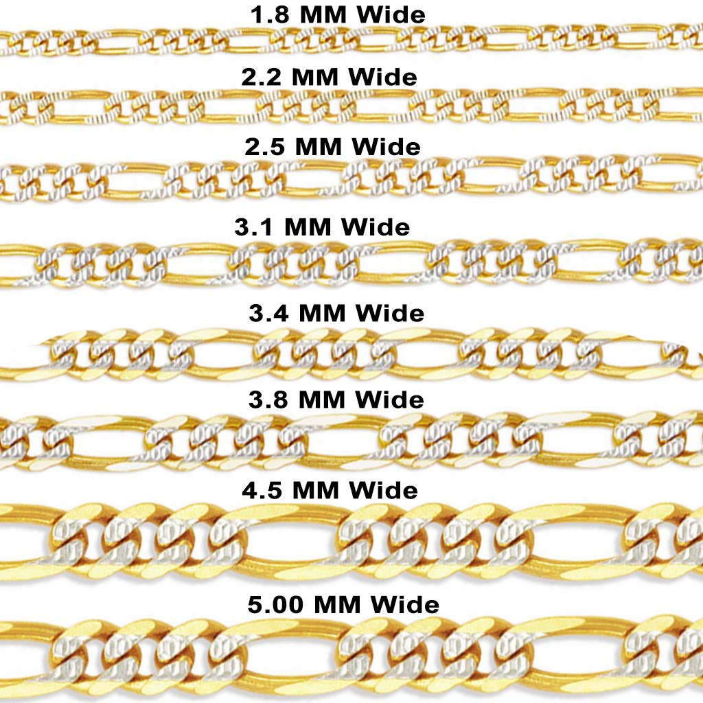 14K Gold Figaro White Pave Chain Necklace - Italian Jewelry for Women & Men - 16 to 26 Inches Length, 1.8mm to 9.6mm Width - Elegant Gift for Anniversary, Birthday & Special Occasions