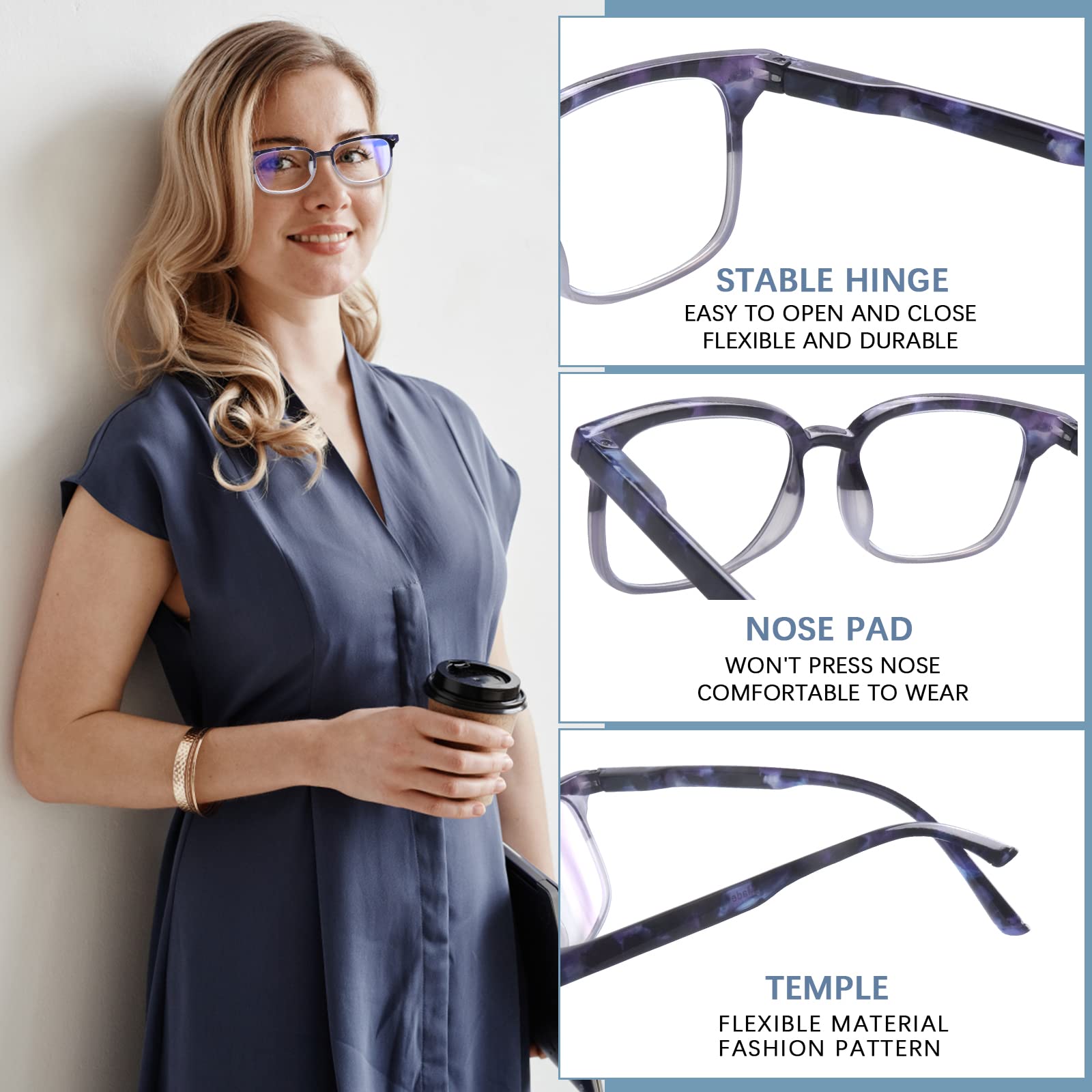 5 Pack Blue Light Blocking Reading Glasses for Women - Anti Glare Computer Readers with Spring Hinge - Perfect for Office Work, Online Classes & Screen Time Relief