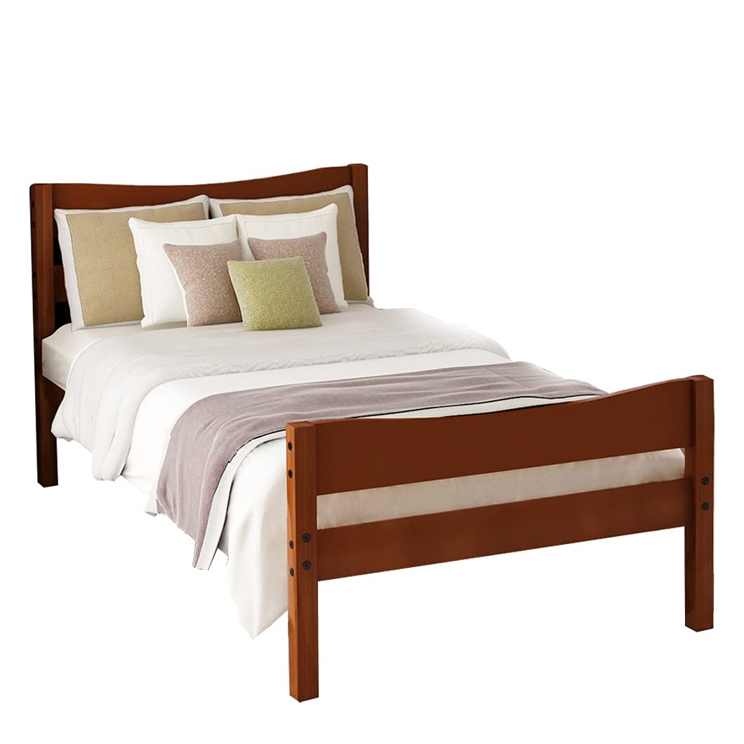 Solid Wood Twin Bed Frame with Headboard & Slat Support - Sturdy Platform Bed for Mattress Foundation | Perfect for Kids' Rooms, Guest Bedrooms & Small Spaces