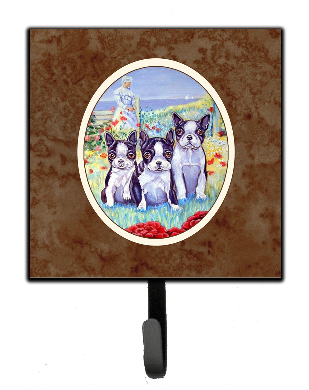 Caroline's Treasures 7005SH4 Boston Terrier Wall Hook Set - Key Holder, Coat Rack & Leash Hanger for Home Entryway, Kitchen & Mudroom Organization