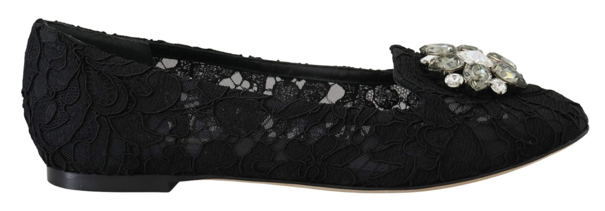 Dolce & Gabbana Black Lace Crystal Flats for Women - Elegant Party Shoes