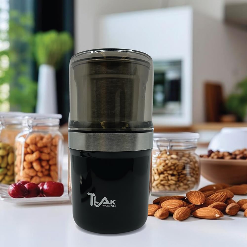 Electric Coffee Grinder & Spice Grinder - 200W Powerful Copper Motor, Removable Stainless Steel Blades for Fresh Coffee Beans & Herbs - Perfect for Home Brewing, Espresso & Cooking (Black)