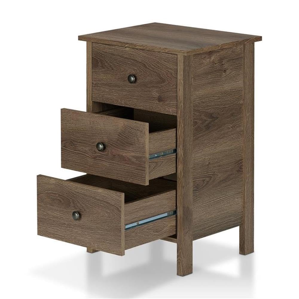 Furniture of America Daena Rustic Wood 3-Drawer Nightstand in Distressed Walnut - Vintage Bedside Table for Bedroom, Living Room & Guest Room