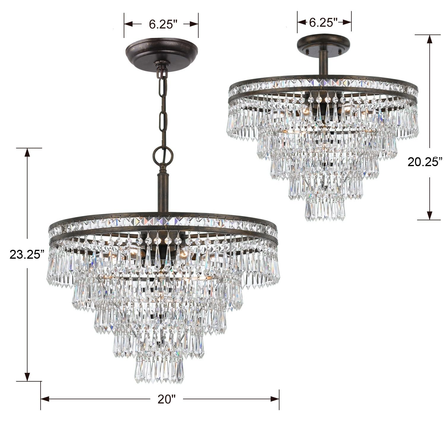 Mercer 7-Light Hand-Cut Crystal English Bronze Chandelier - Elegant Dining Room Lighting Fixture for Home Decor