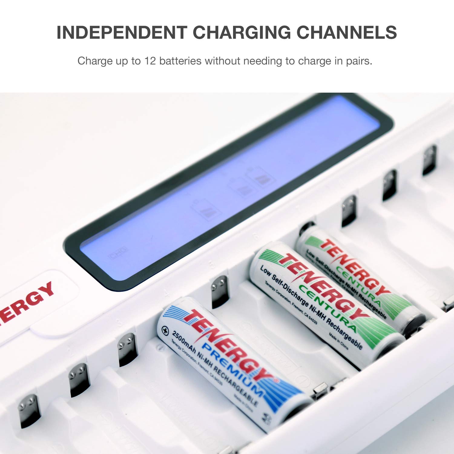 Tenergy 12 Pack Centura AA Rechargeable Batteries with TN160 12-Bay Smart Charger - 2800mAh Low Self-Discharge NiMH Batteries for Remote Controls, Toys, Flashlights, Game Controllers & Electronics - Perfect for Home, Office and Emergency Power Backup