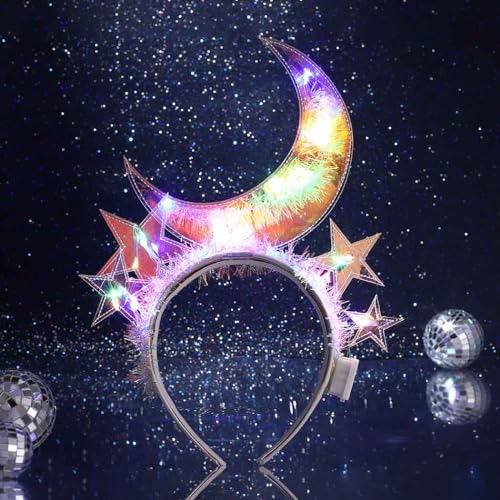 Edary Light Up Headband - Glowing Stars & Moon Hair Accessories for Women & Girls - USB Rechargeable LED Headband for Nightclub, Festival, Party, Rave, Halloween & Cosplay