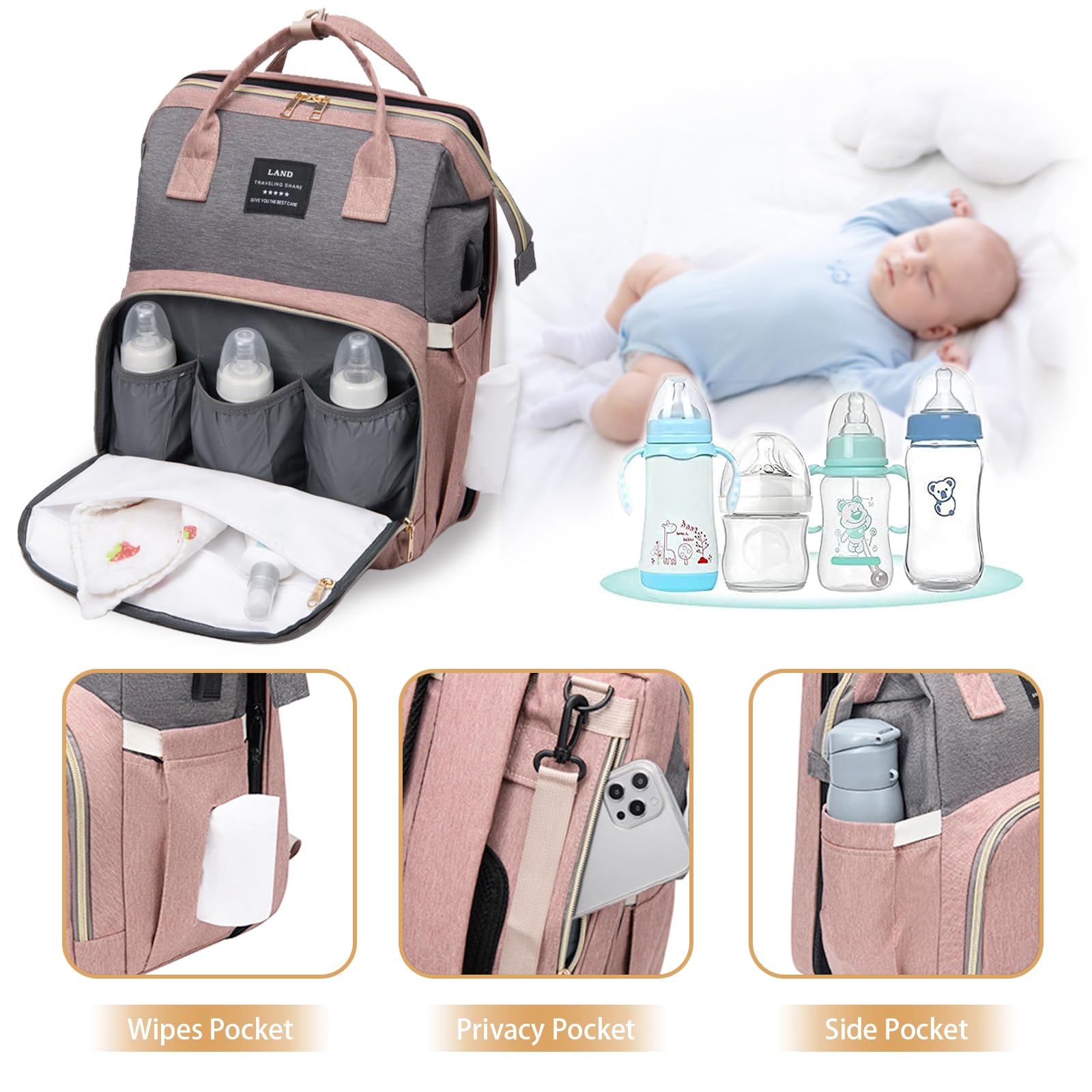 **CtopxCone Diaper Bag Backpack with Changing Station - Multifunctional Travel Backpack for Baby Essentials, Waterproof & Spacious Baby Diaper Bag for Parents - Perfect for Outings, Travel, and Daily Use**