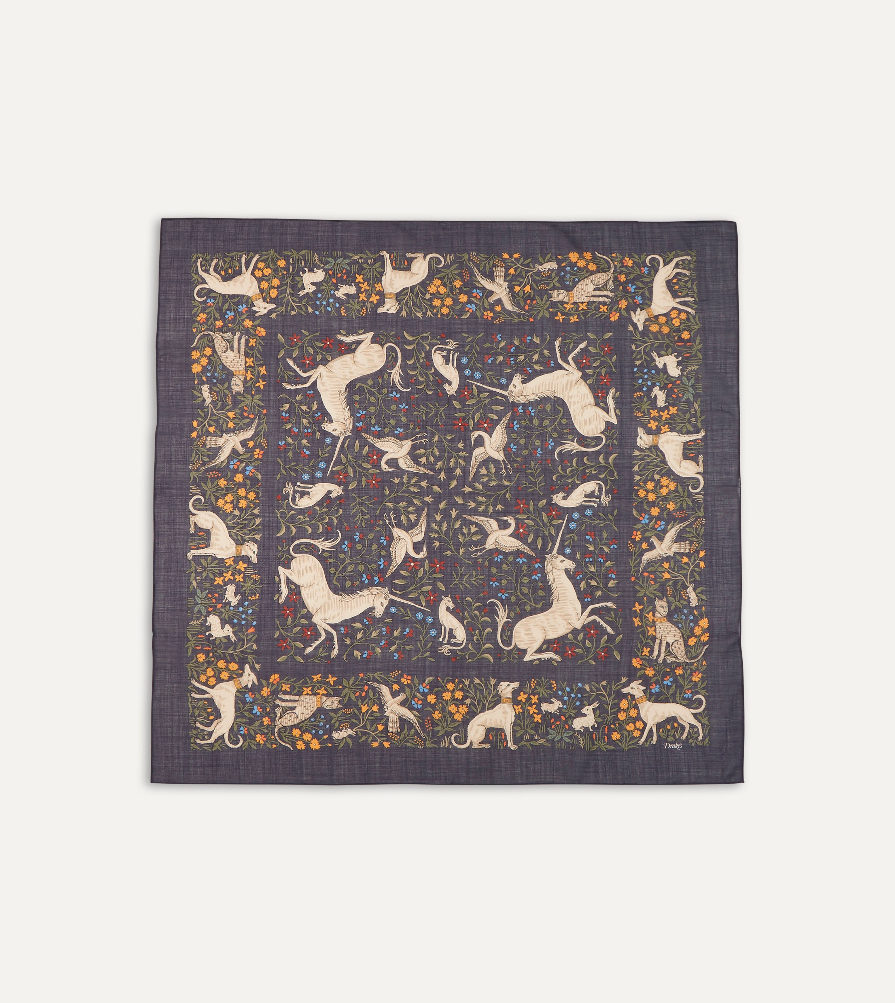 Navy Blue Unicorn Print Wool Silk Square Scarf - Soft & Luxurious Winter Fashion Accessory for Women, Perfect for Office, Party & Holiday Outfits
