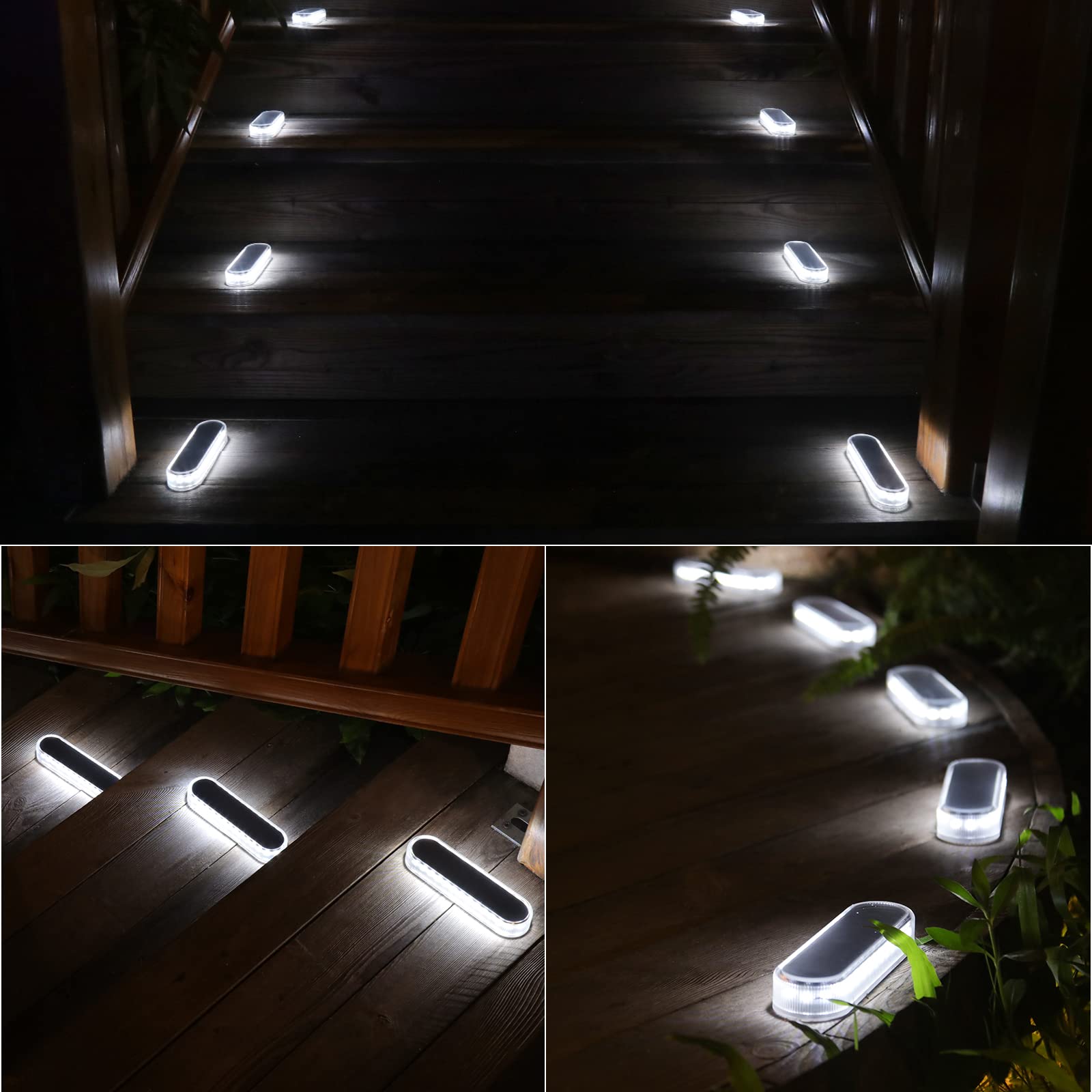 Solar LED Step Lights 4-Pack - Waterproof Outdoor Driveway Lights for Concrete Steps (White) - Perfect for Walkways & Gardens
