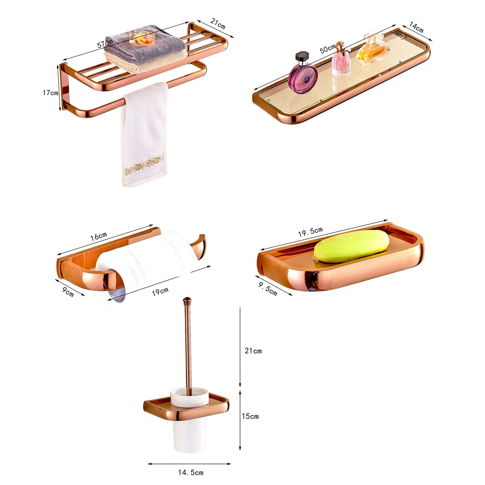Premium 5-Piece Rose Gold Brass Bathroom Accessories Set - Wall Mounted Towel Rack, Toilet Paper Holder & Bathroom Hardware for Modern Home Decor | Perfect for Guest Bathrooms, Master Suites & Spa-Style Retreats