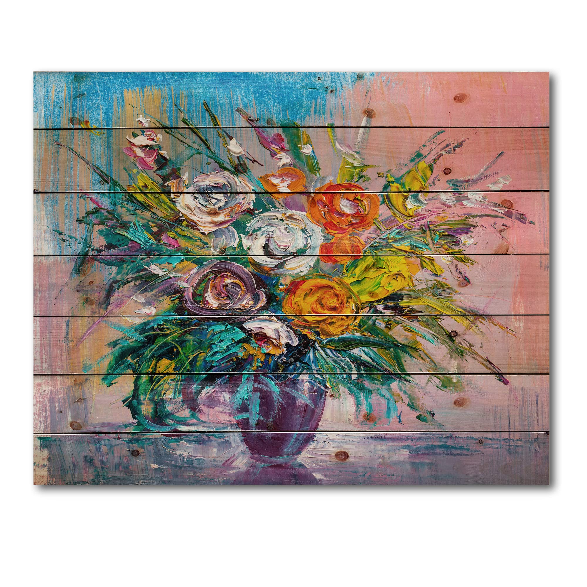 DesignQ Vibrant Floral Wood Wall Decor - Traditional Large Floral Wall Art Panel Printed on Natural Pine Wood - Perfect for Living Room, Bedroom & Home Office Decor