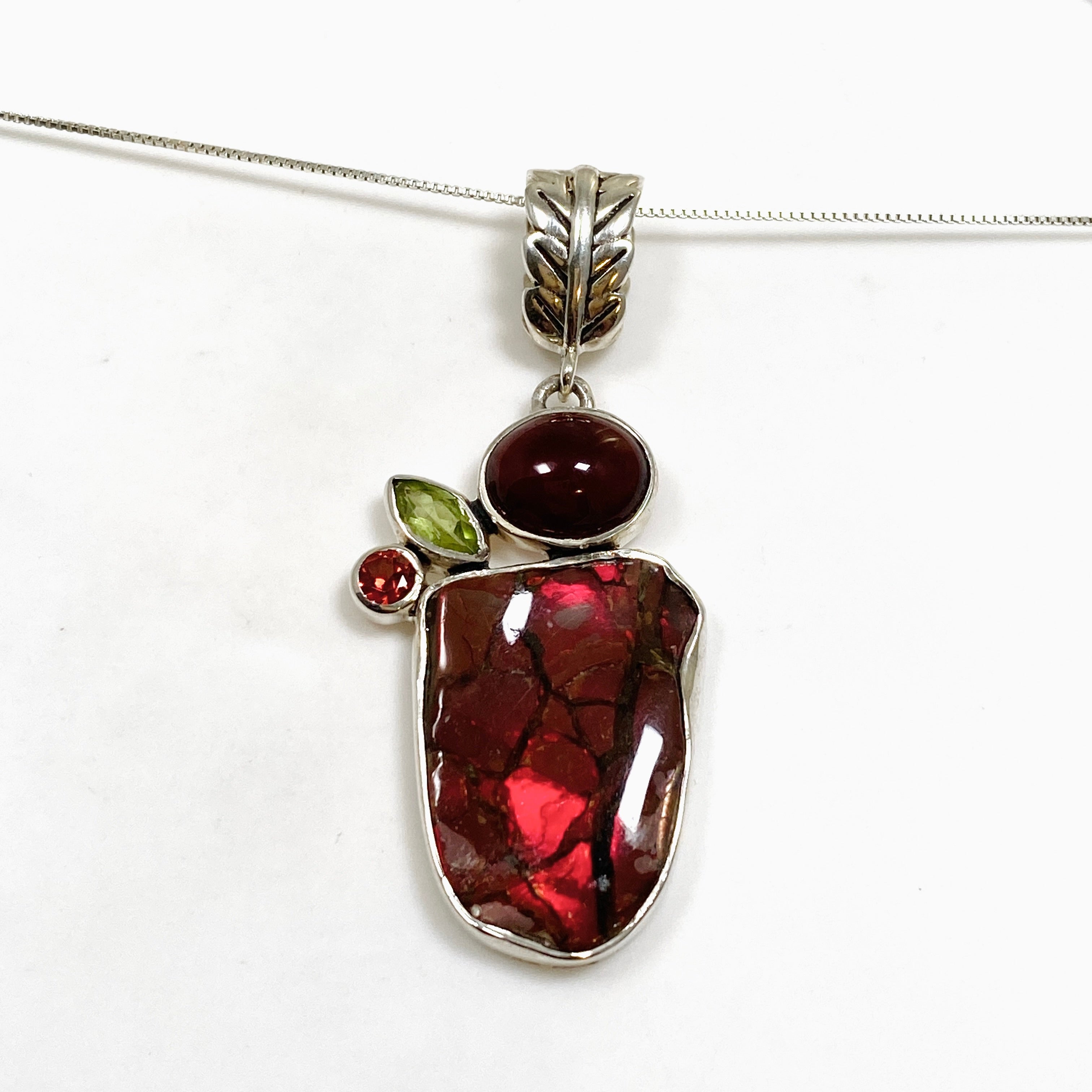 Natural Ammolite Peridot Garnet Multi-Stone Pendant Necklace GPVY1140 - Elegant Jewelry Gift for Women, Perfect for Parties & Special Occasions