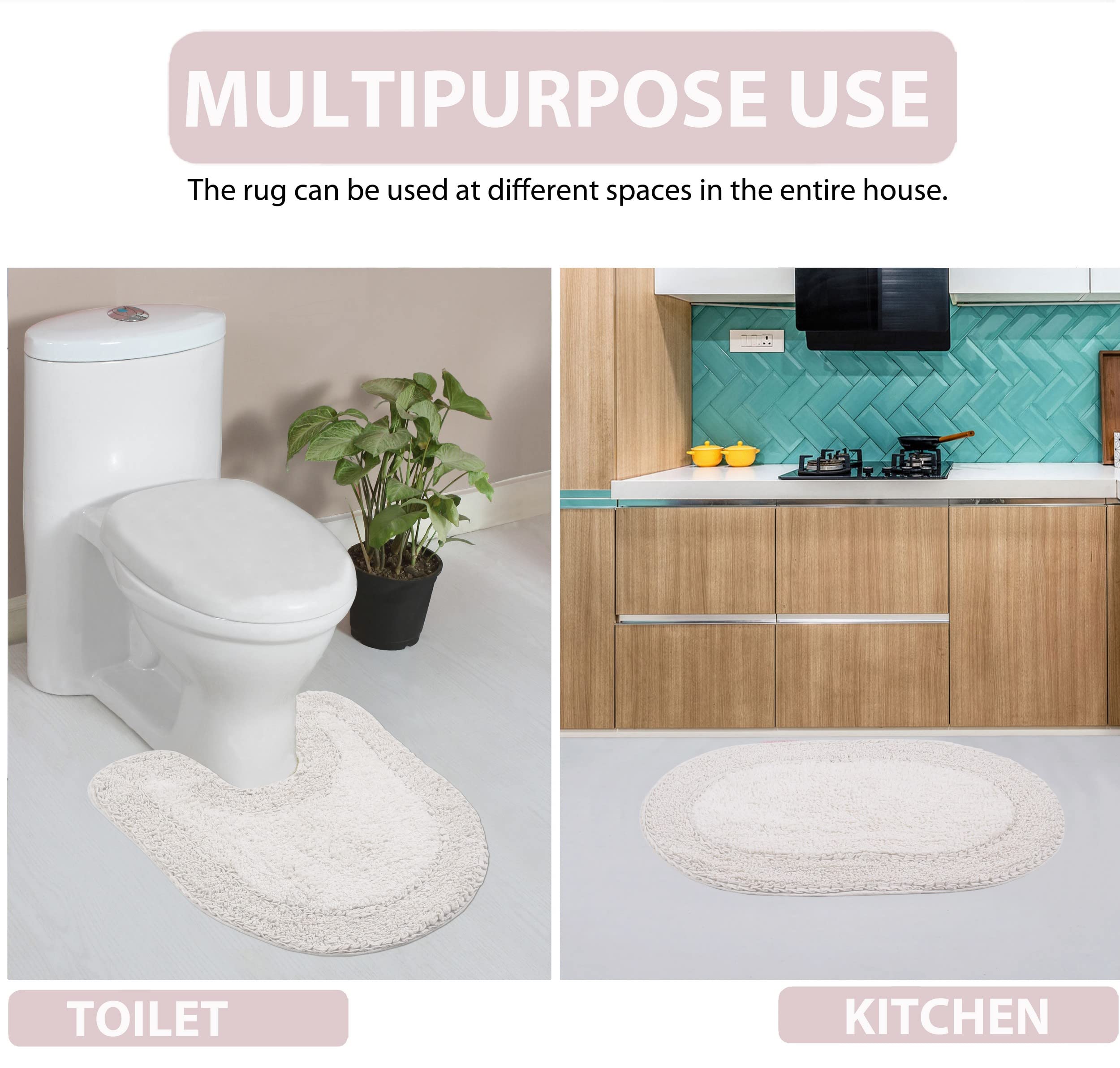 Premium 100% Cotton Double Ruffle Bathroom Rug Set - Ultra Soft & Absorbent Non-Slip Bath Mat, Washable Kitchen & Bath Floor Mat (24