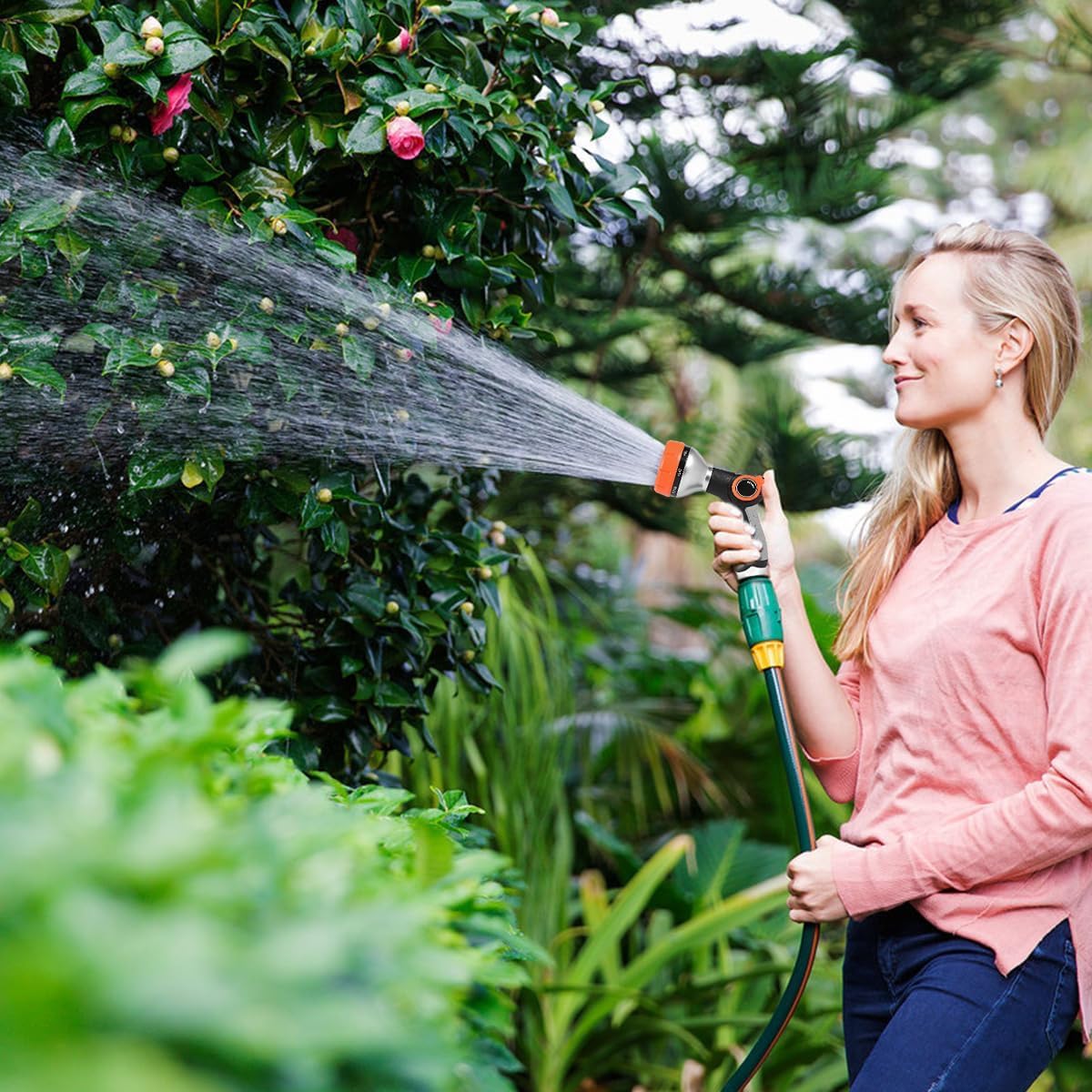 **High Pressure Garden Hose Nozzle Sprayer - Adjustable 8 Spray Patterns with Water Flow Control Valve for Lawn Watering, Car Washing, Pet Bathing & Outdoor Cleaning**