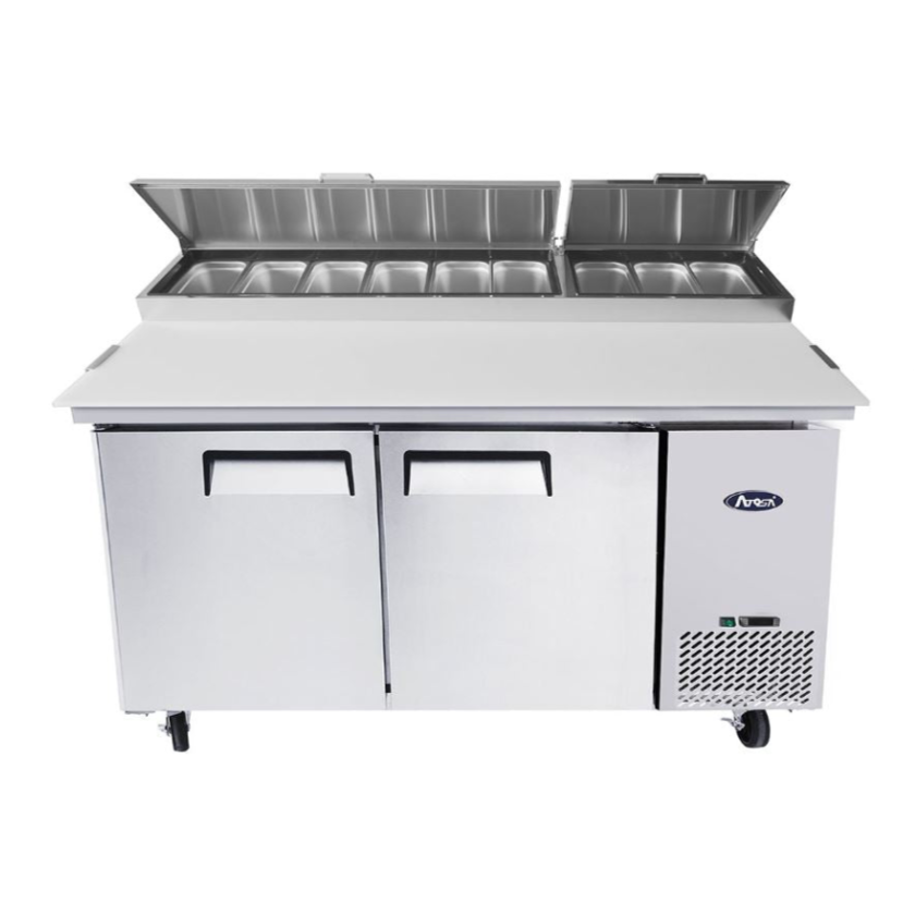 Atosa 67-Inch Commercial Refrigerated Pizza Prep Table with 2 Solid Doors - Perfect for Pizzerias, Restaurants & Catering Businesses