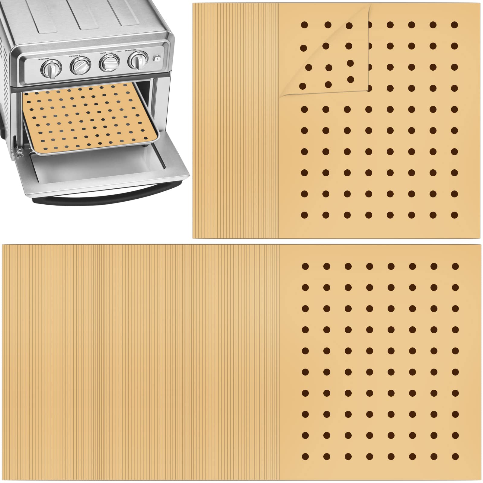 BYKITCHEN 9x11 Inch Unbleached Air Fryer Oven Parchment Paper Liners - 100 Pack | Compatible with Cuisinart, Breville, Emeril Lagasse Toaster Ovens | Non-Stick Baking Sheets for Healthy Cooking, Roasting & Reheating Food
