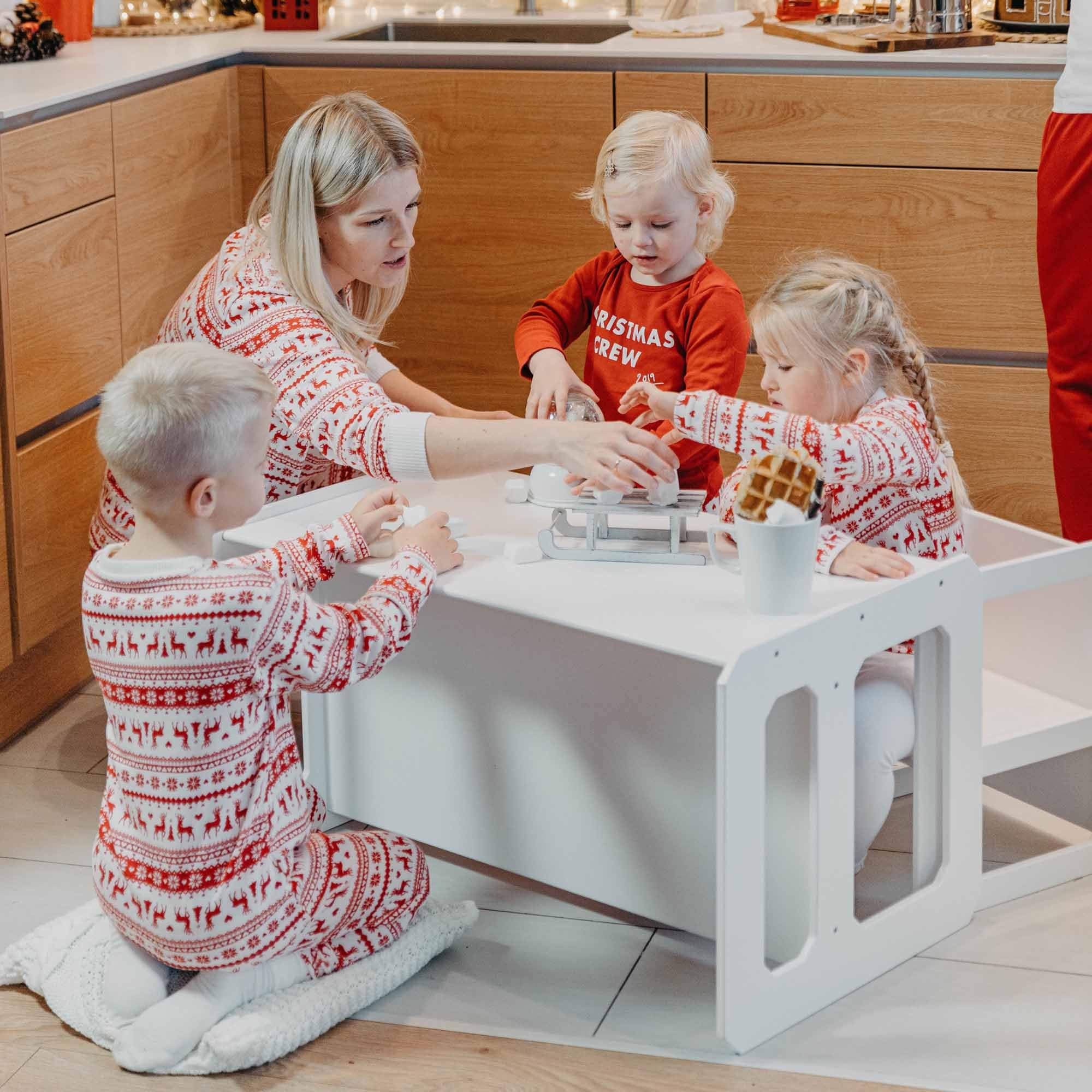 Montessori Wooden Kids Play Table and Chair Set - White Toddler Learning Table for Preschool, Daycare & Home - Includes 1 Table & 2 Chairs for Reading, Arts & Crafts, Snack Time