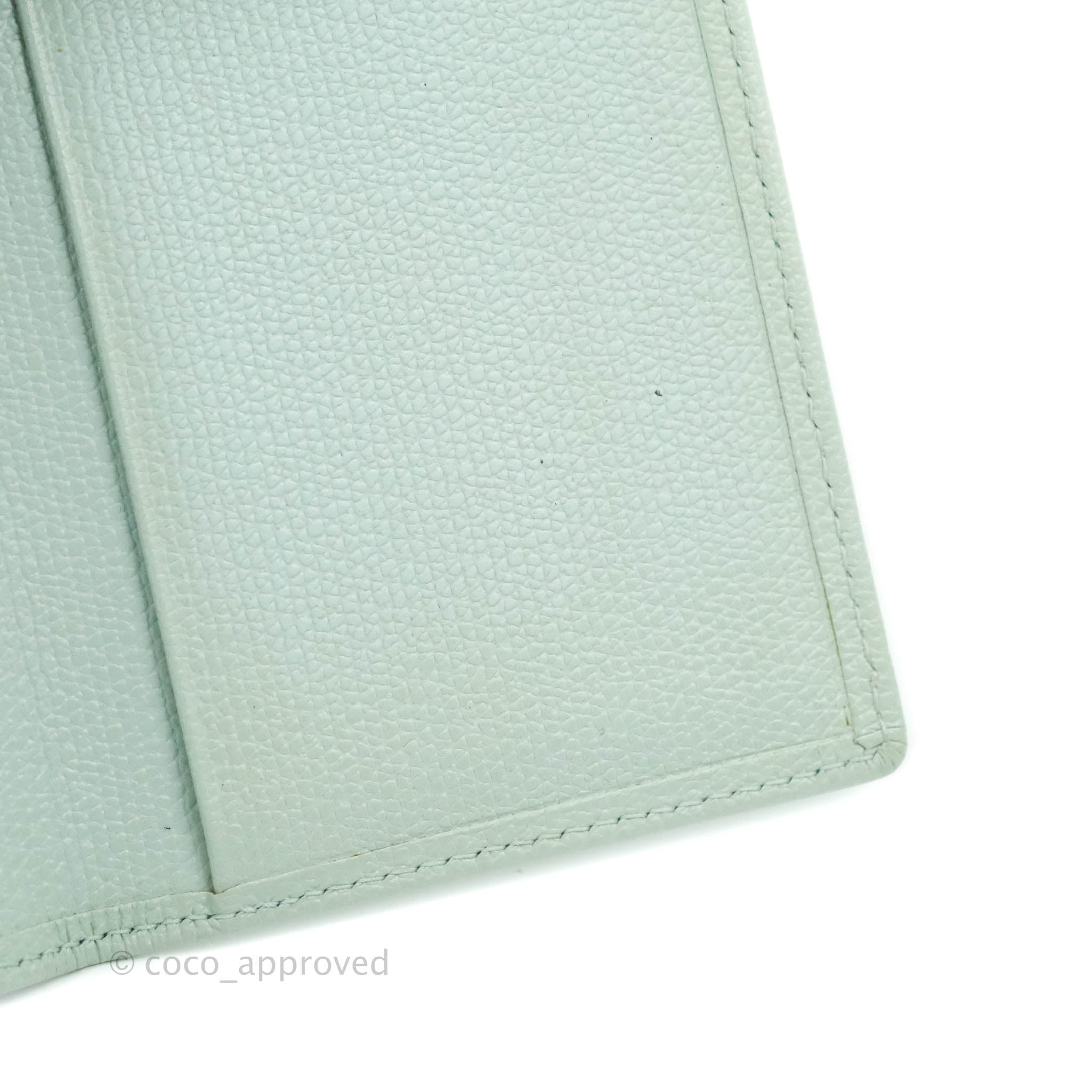 Chanel Tiffany Blue Grained Leather Card Holder - Luxury Compact Wallet for Credit Cards & Cash - Perfect for Everyday Use, Travel & Gifting