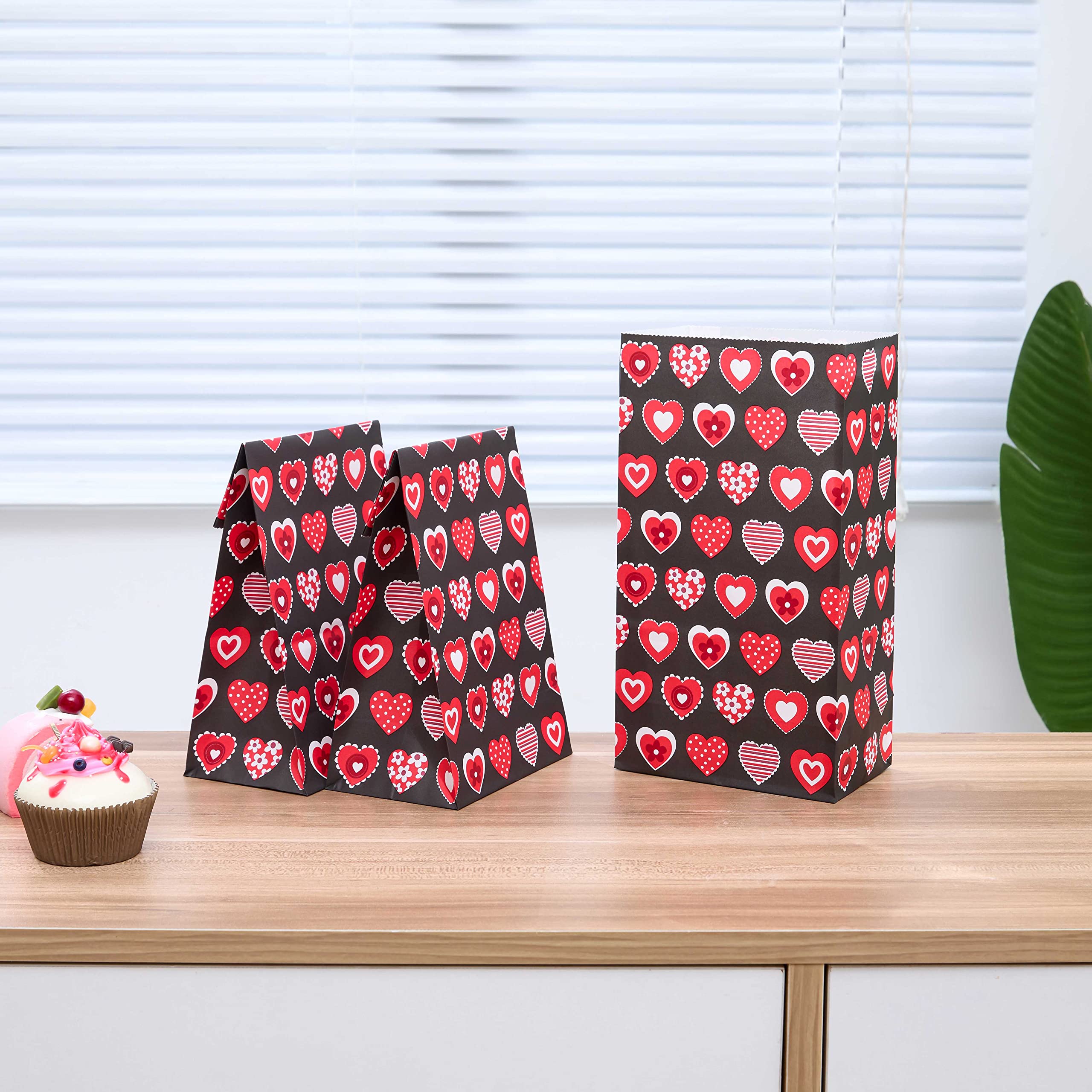 30 Pack Red Heart Party Favor Bags - Bulk Valentines Day Goodie Bags for Kids, Classroom Parties, Mothers Day Gifts - Perfect for School Celebrations, Birthday Favors & Holiday Events