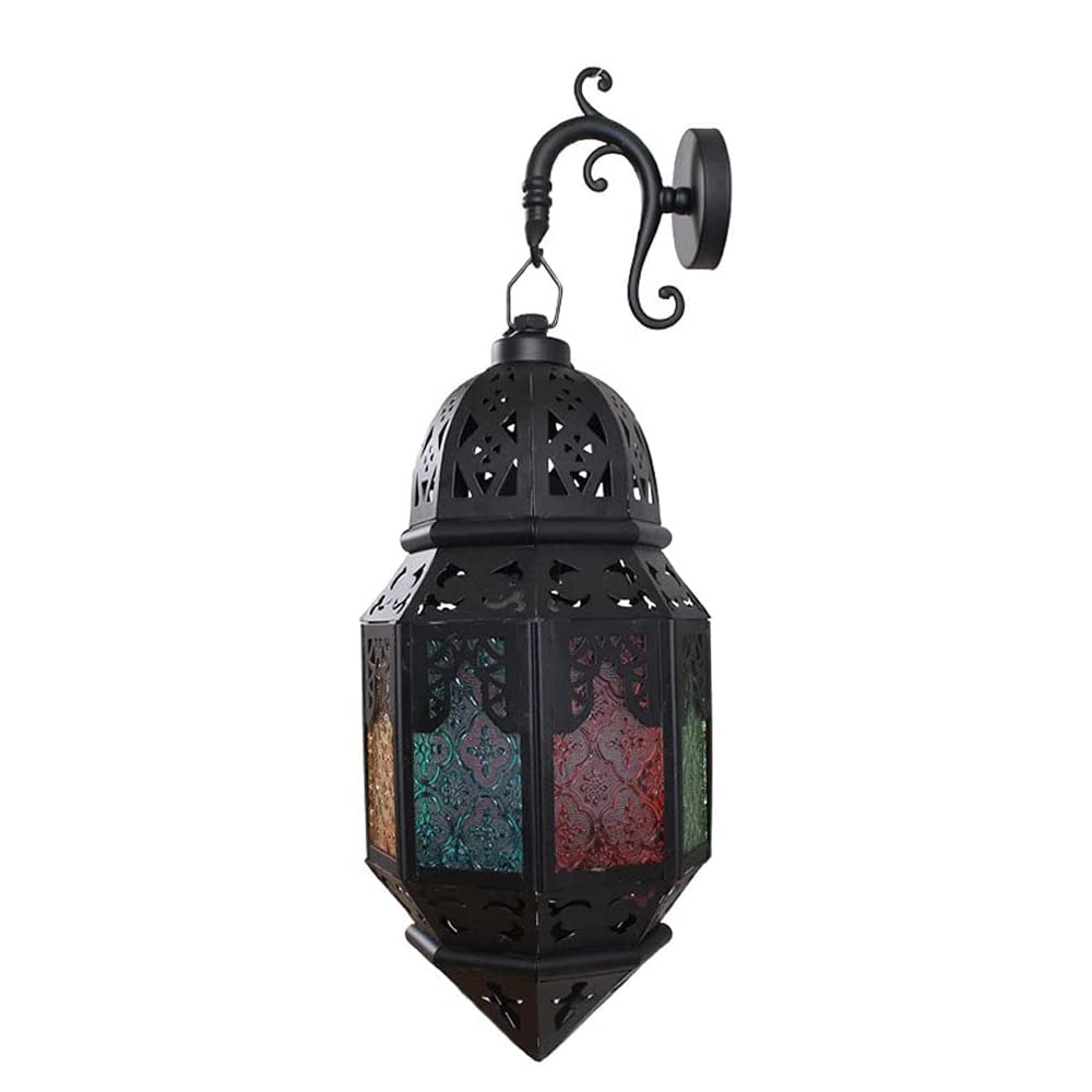 Turkish Stained Glass Wall Sconce - Rustic Plug-in Wall Lantern Light for Living Room, Bedroom, Hallway & Restaurant Decor | Indoor Wall Mounted Lighting Fixture with Elegant Glass Shade