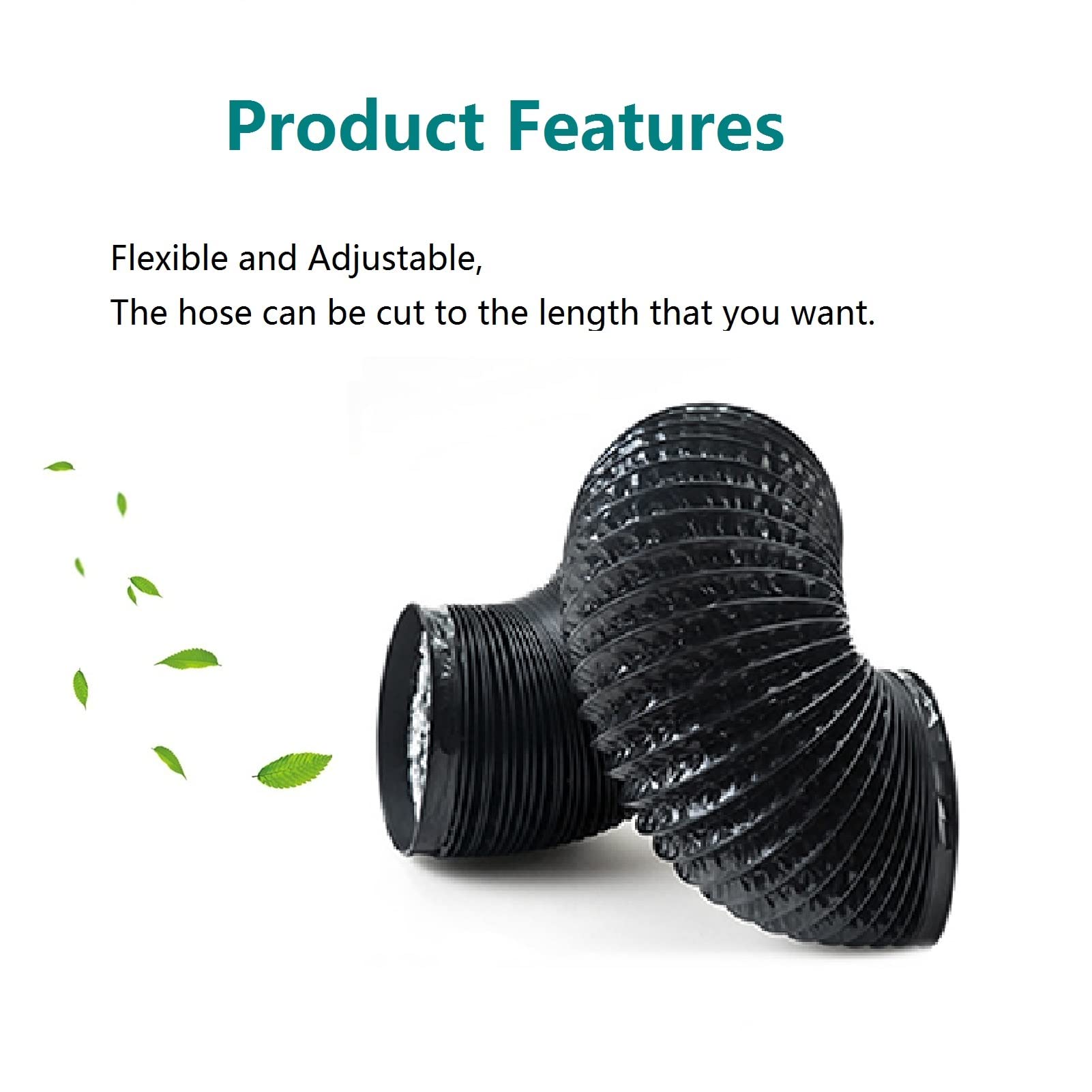 3 Inch Heavy-Duty Flexible PVC Dryer Vent Hose - 9.84 Feet Adjustable 4-Layer Air Duct with 2 Screw Clamps for HVAC Ventilation (Black) | Perfect for Laundry Room, Basement & Home Ventilation Systems