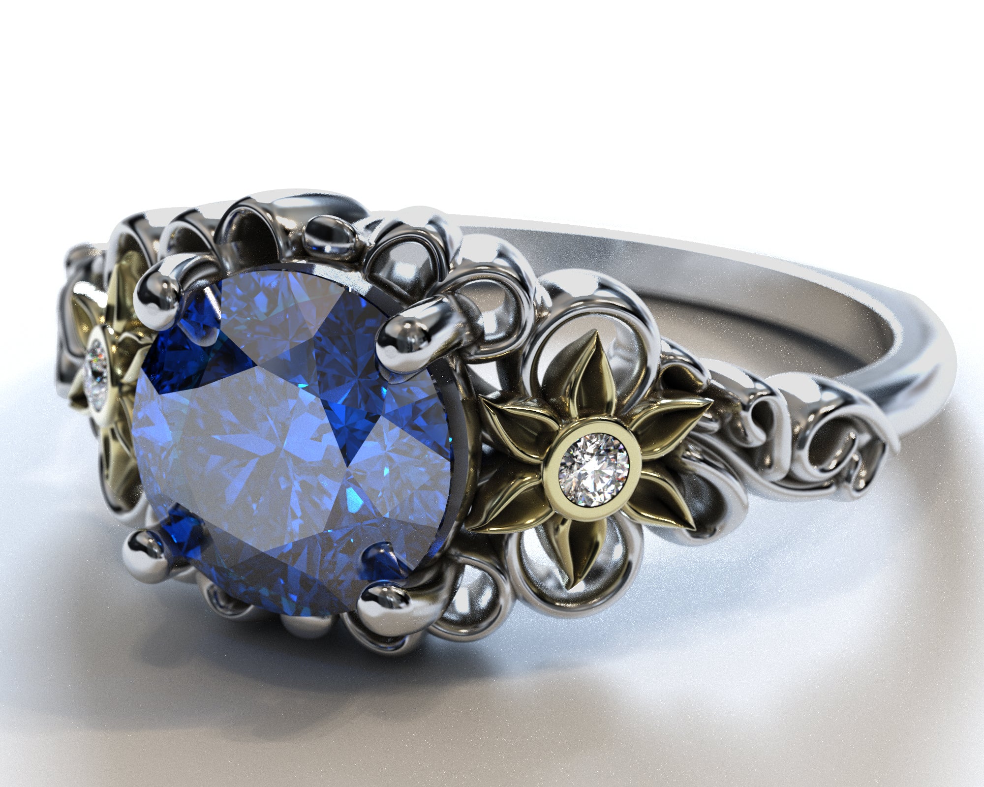 1.5 Carat Sapphire Flower Engagement Ring for Women - Elegant Vintage Style Wedding Band, Perfect for Proposals, Anniversaries & Romantic Occasions