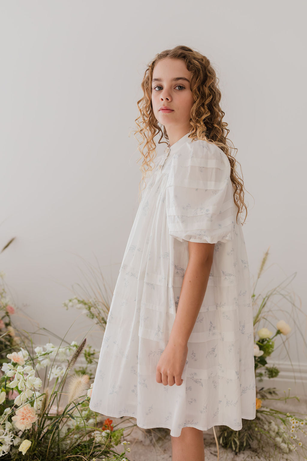 Steph by Petit Amalie Blue Disty Print Voile Dress | Flowy Summer Dress for Women | Perfect for Beach Vacations, Garden Parties & Casual Outings