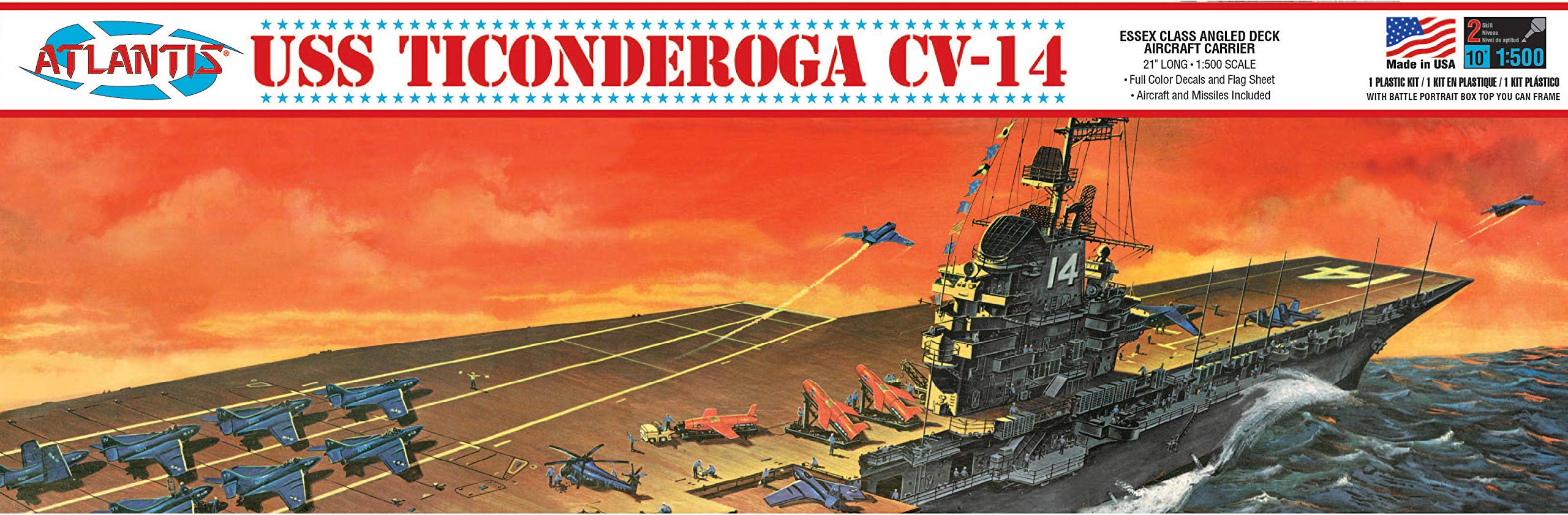 Atlantis USS Ticonderoga CV-14 Aircraft Carrier 1/500 Scale Plastic Model Kit - Perfect for Collectors, History Enthusiasts & DIY Hobby Projects