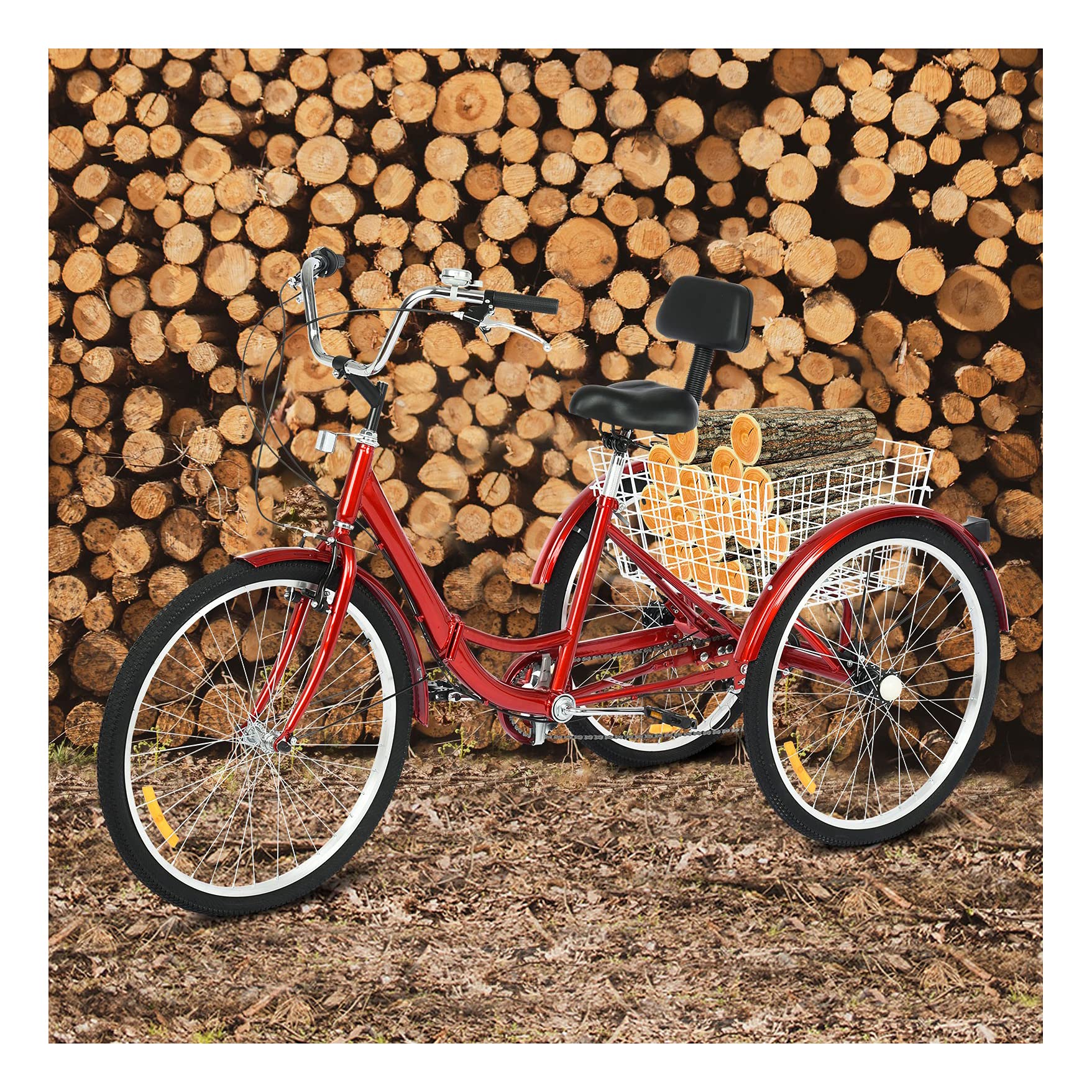 26 Inch 7-Speed Adult Folding Tricycle - Heavy Duty 3 Wheel Bike with Large Basket, 350LB Capacity, Adjustable Seat for Riders 5.25' to 5.9' - Perfect for Commuting, Grocery Shopping & Senior Recreation