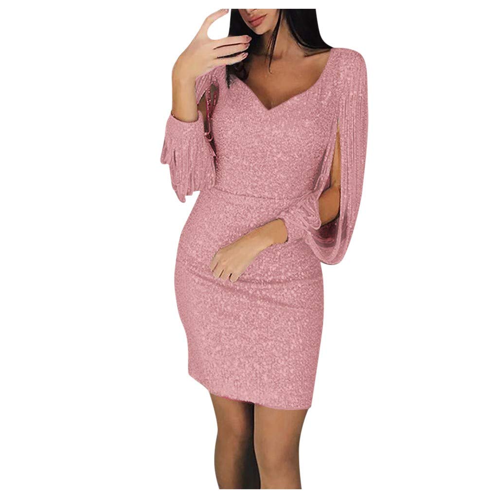 Twoker Women's Sparkling Sequin Mini Dress with Long Sleeves - Elegant Clubwear for Night Out, Party, Cocktail & Special Occasions