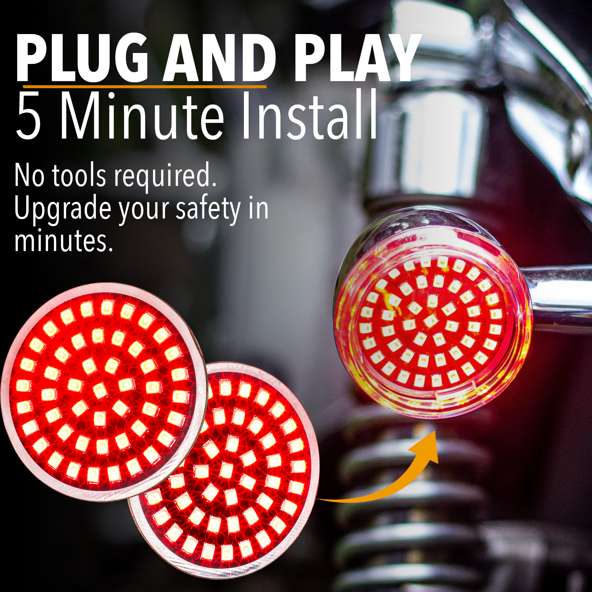 Eagle Lights Midnight Edition Rear LED Turn Signals, Running Lights & Strobing Brake Lights for Harley Davidson Motorcycles - Enhanced Visibility & Safety for Night Riding & Urban Commuting