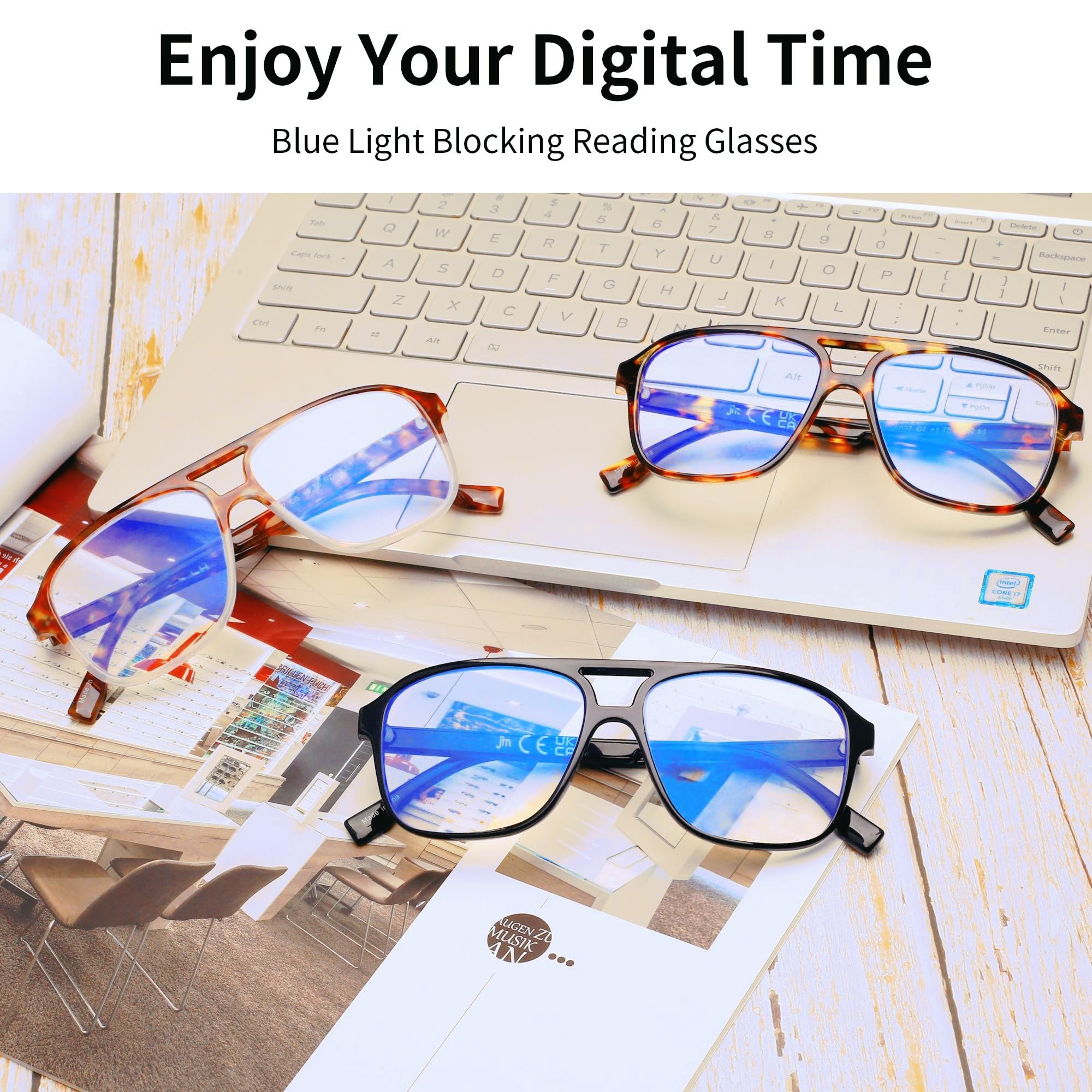 JM 3 Pack Oversized Aviator Reading Glasses for Women & Men - Retro Square Blue Light Blocking Computer Glasses for Reading, Working & Screen Use
