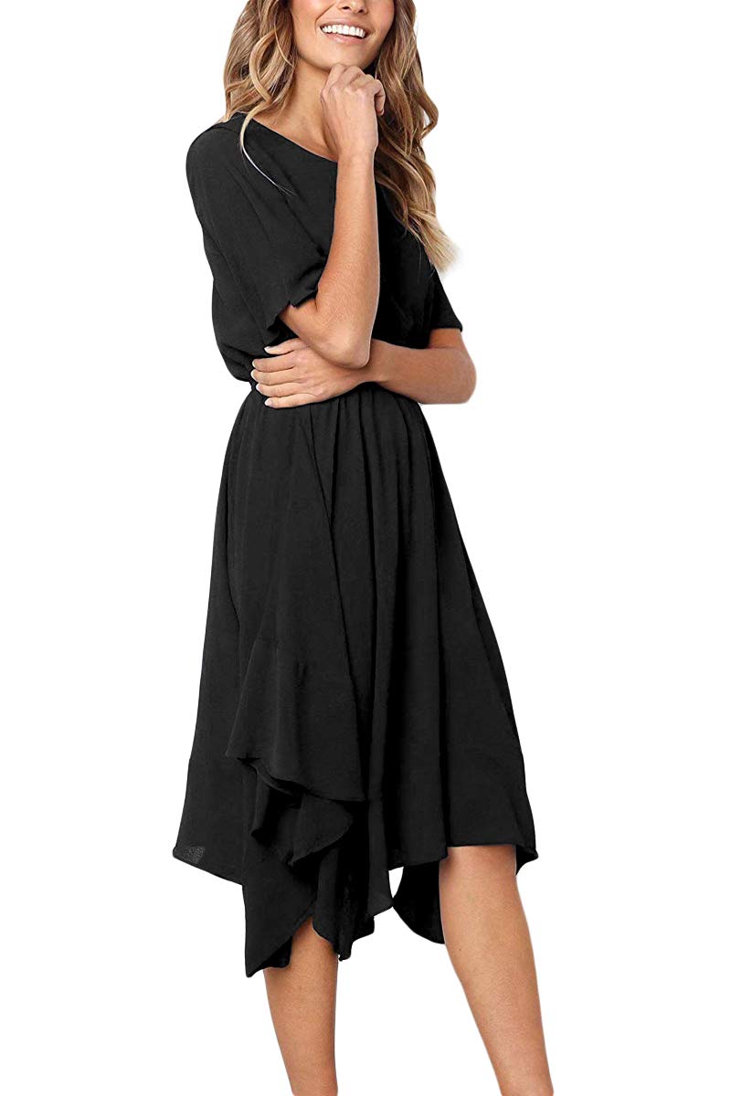 Alaster Women's Chiffon Short Sleeve Casual Midi Dress with Irregular Hem - Flowy Summer Dress for Beach, Party & Vacation Wear