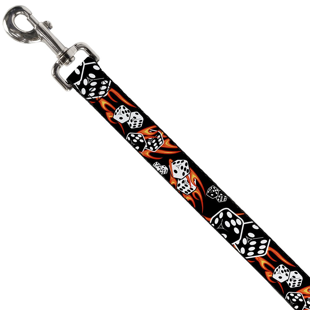 Buckle-Down 6FT Pet Leash for Dogs - 1 Inch Wide Nylon Dog Leash with Flaming Dice Design - Durable & Adjustable for Walking, Training & Outdoor Adventures