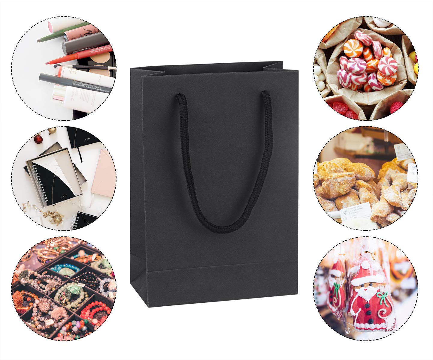 50 Pack Small Black Gift Bags with Cotton Handle - 5x2x7.5 Inches Elegant Party Favor Bags for Weddings, Birthdays & Holiday Gifts | Driew Premium Paper Gift Pouches