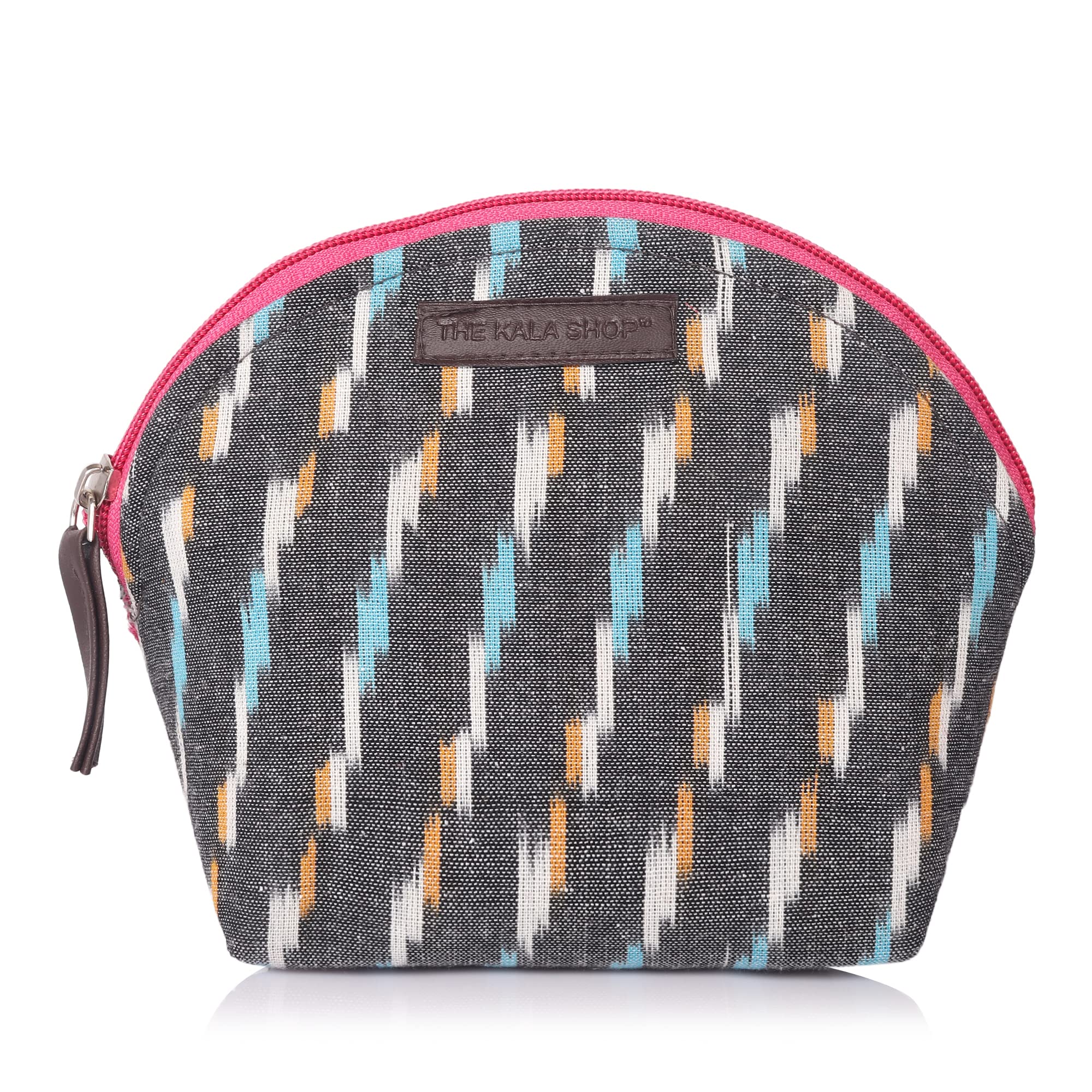 Vibrant Multi-Color Grey Ikat Makeup Bag - Waterproof Cosmetic Organizer for Travel, Gym & Daily Essentials Storage
